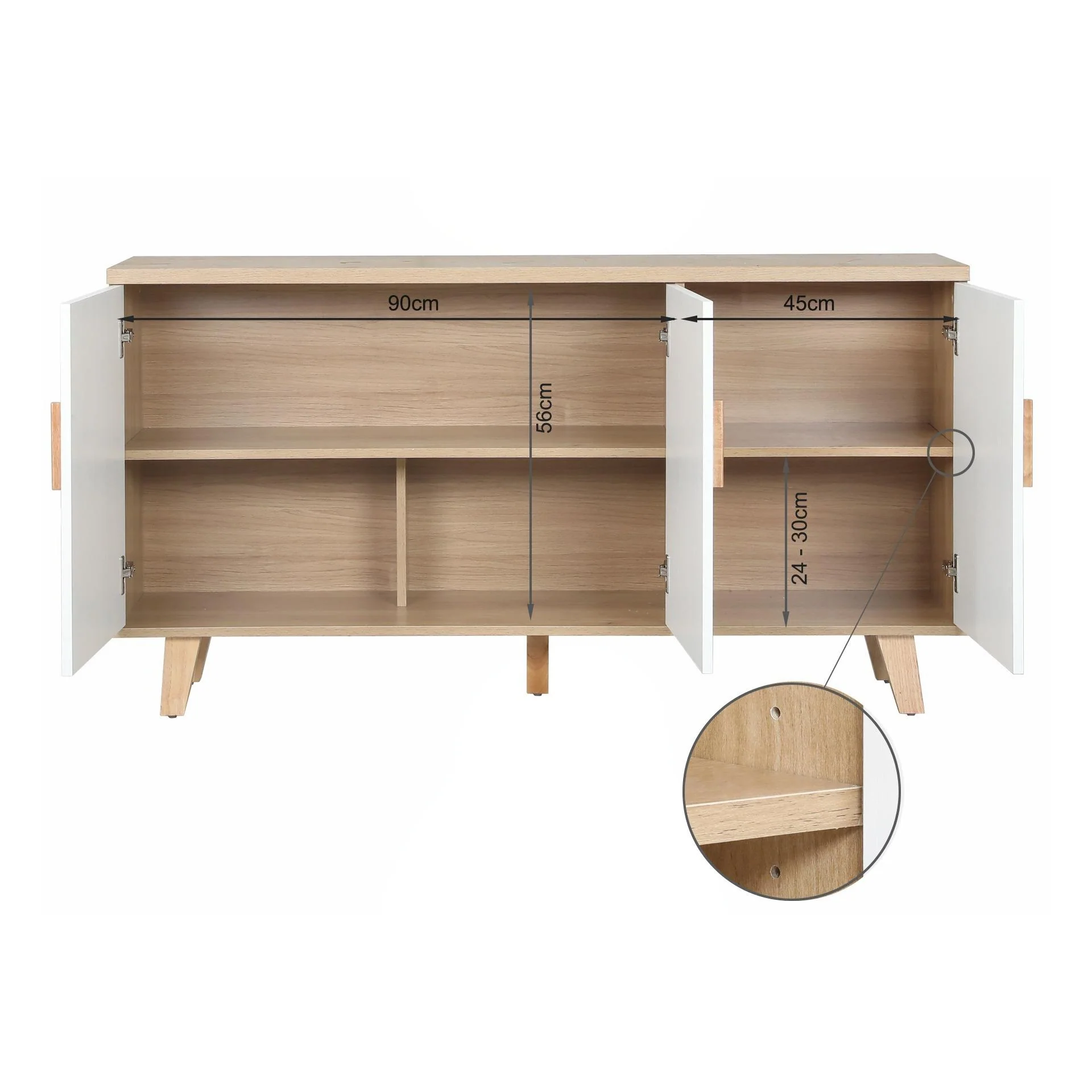 1.4m Sideboard Buffet Table - Oak + White - Image 2
