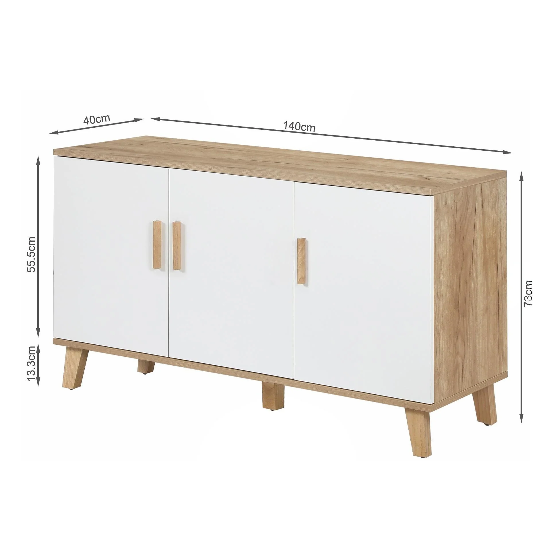1.4m Sideboard Buffet Table - Oak + White - Image 3