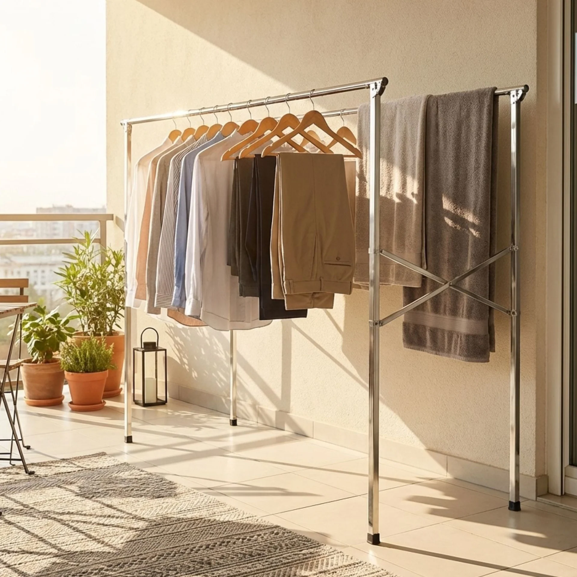 2.4m Foldable Stainless Steel Clothes Rack - Image 4