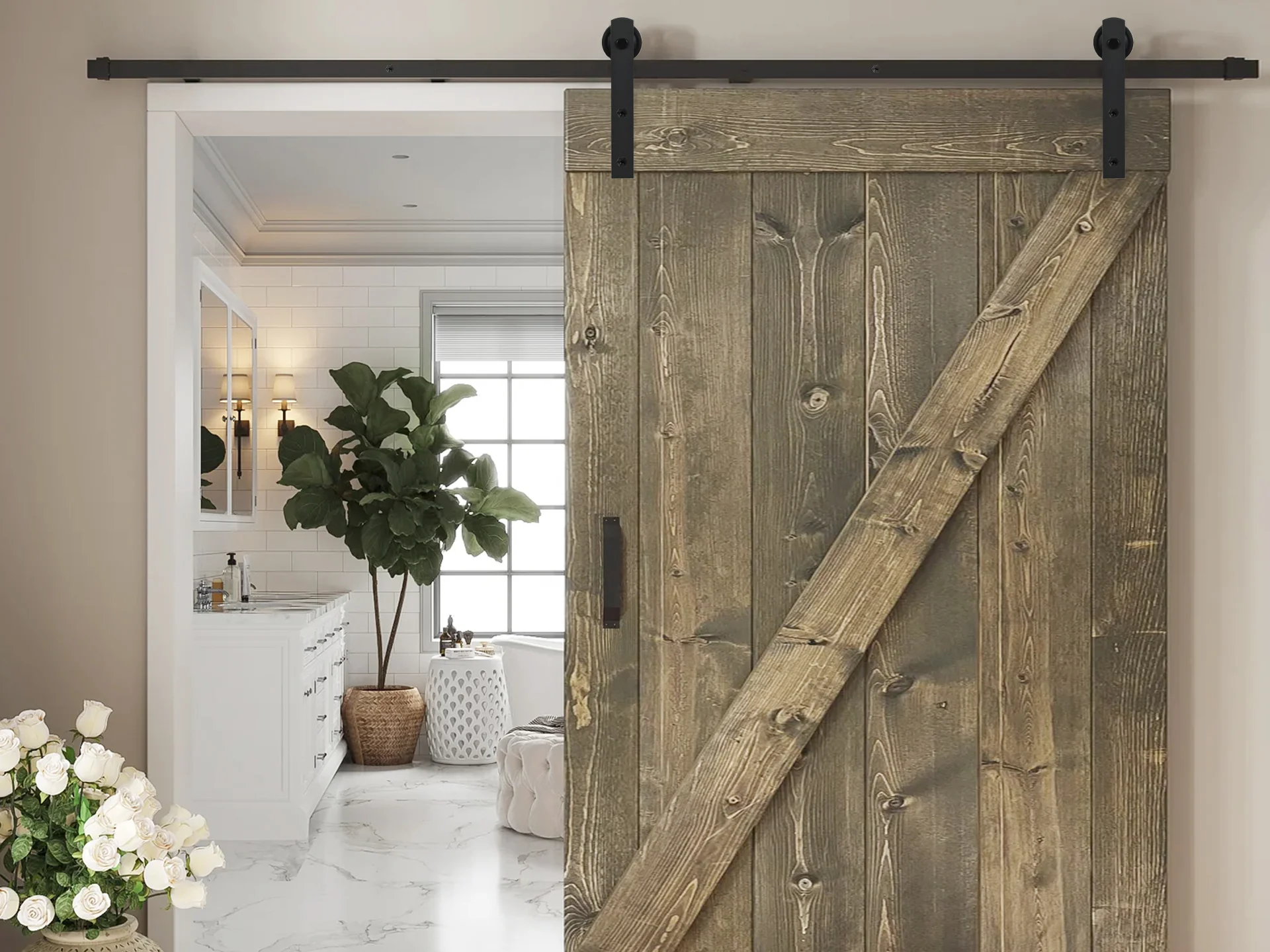 2.4m Sliding Barn Door Track Hardware Kit - Image 2