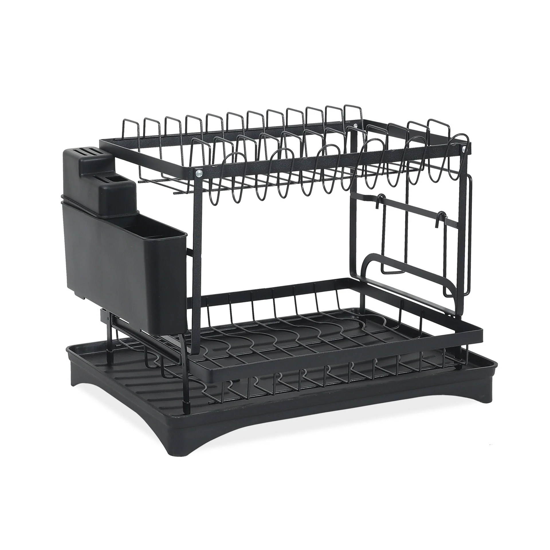 2 Tier Kitchen Storage Dish Rack Drainer - Black - Image 2