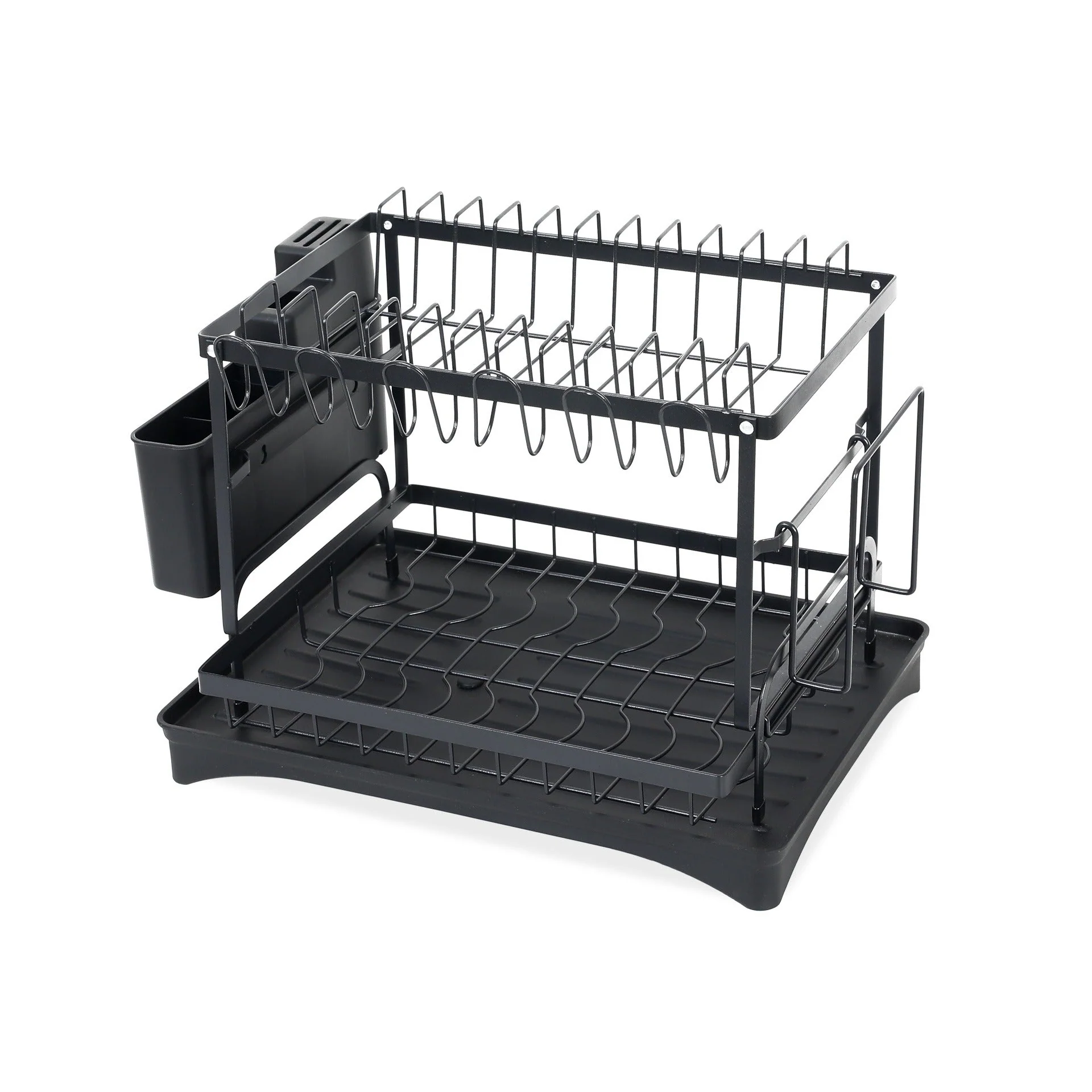 2 Tier Kitchen Storage Dish Rack Drainer - Black - Image 4