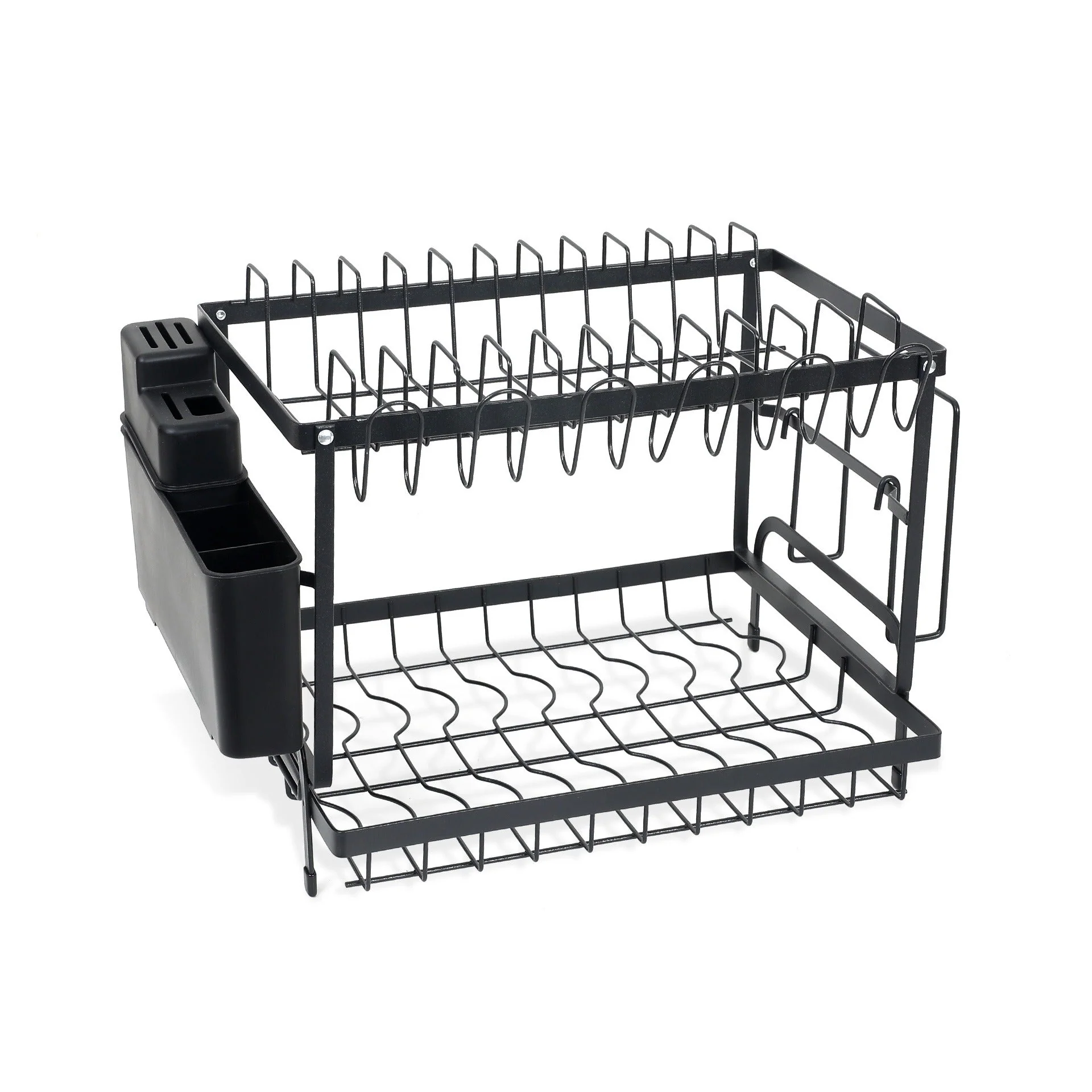 2 Tier Kitchen Storage Dish Rack Drainer - Black - Image 5