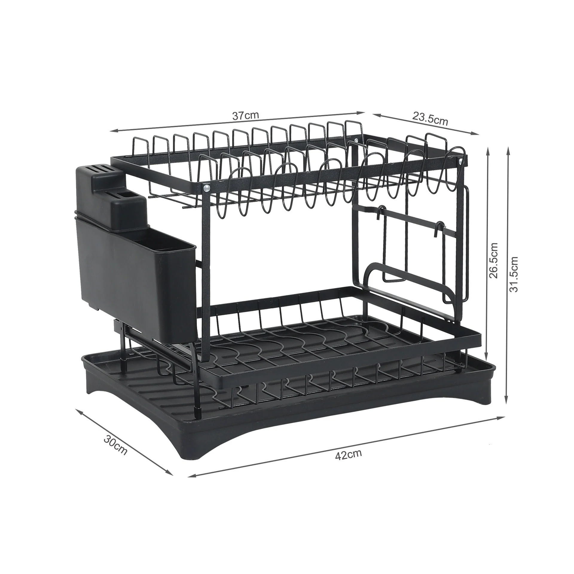 2 Tier Kitchen Storage Dish Rack Drainer - Black - Image 8