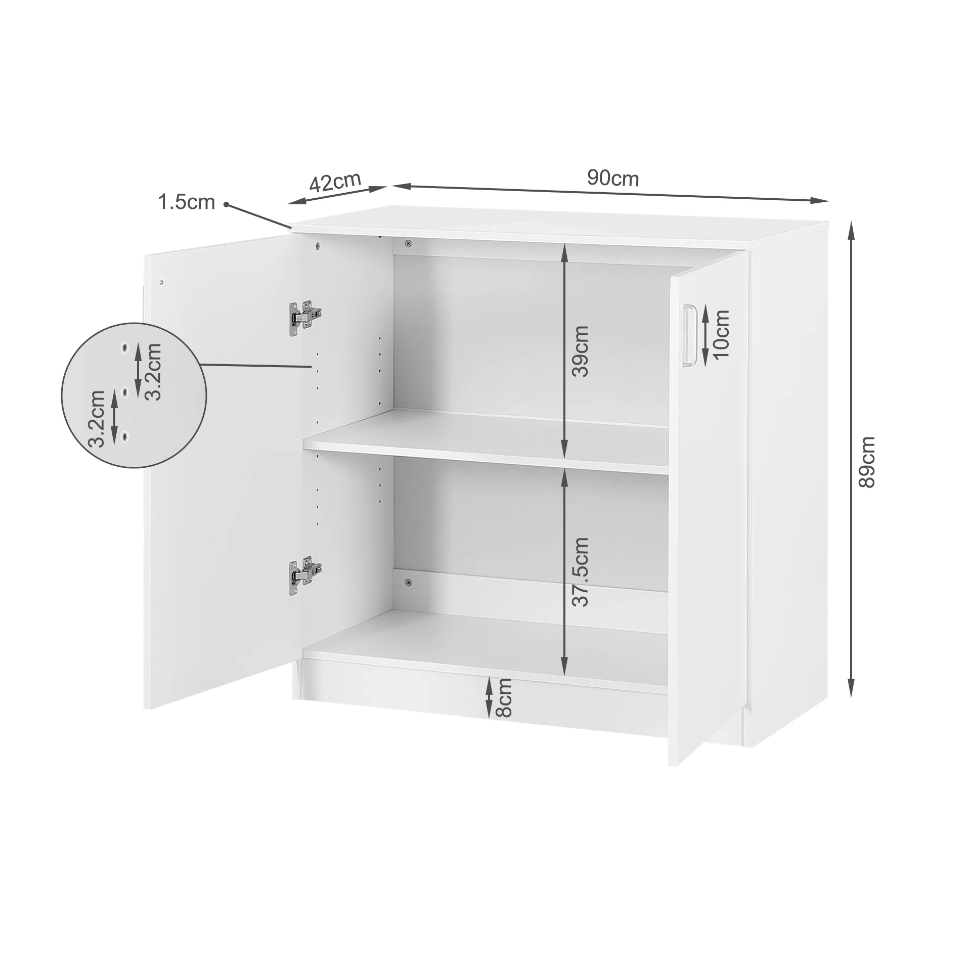 Nordic 2 Door Storage Cupboard - White - Image 15