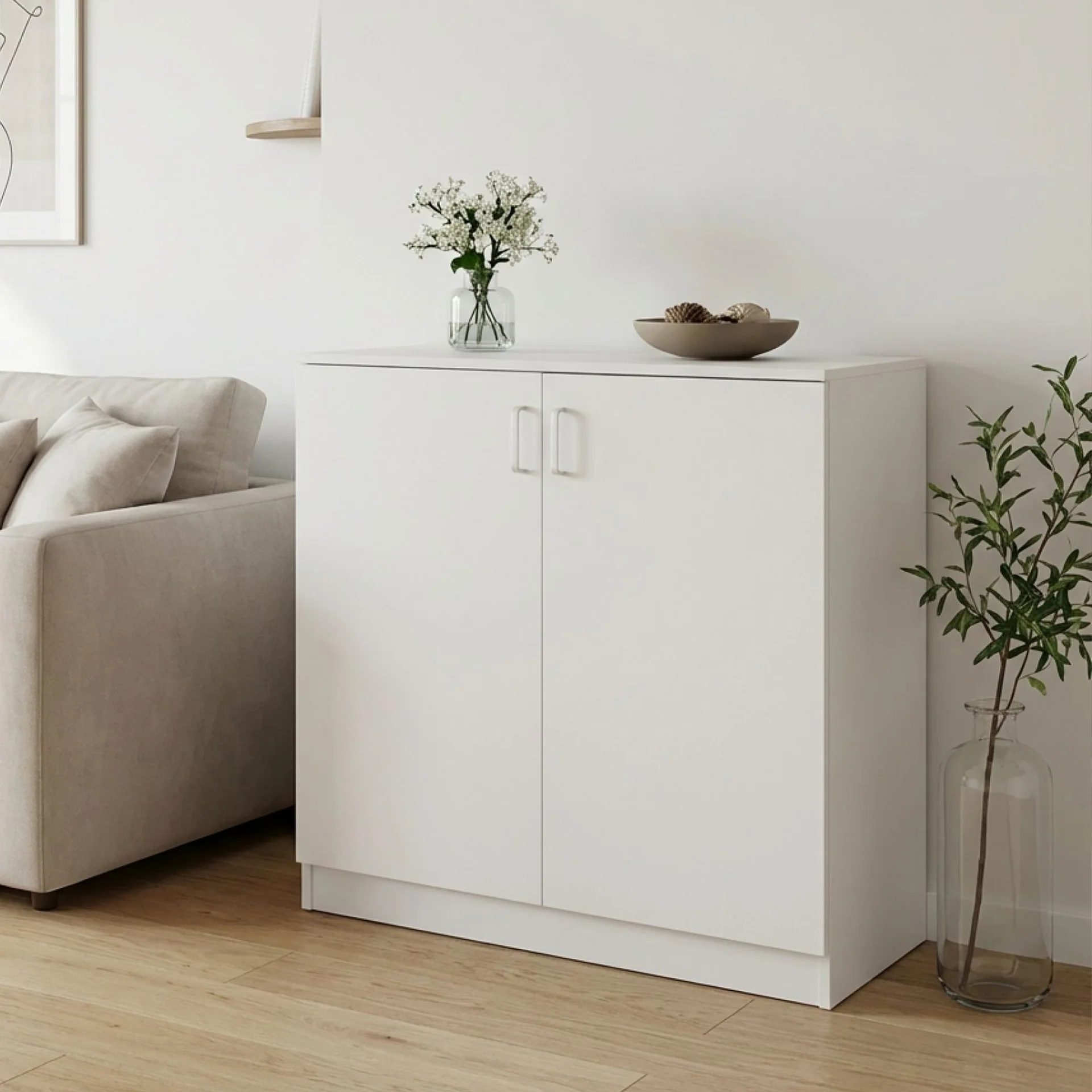 Nordic 2 Door Storage Cupboard - White - Image 5