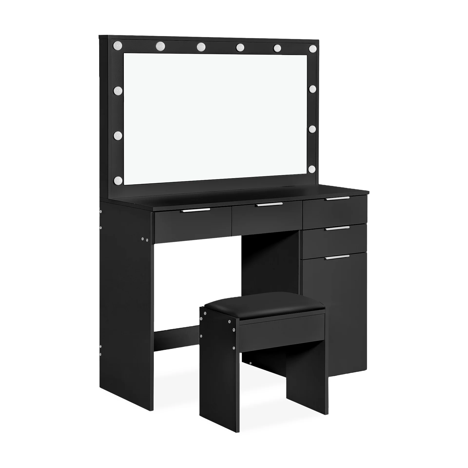 Comfrey 2 Piece Dressing Table with Mirror & Stool Set - Black - Image 8