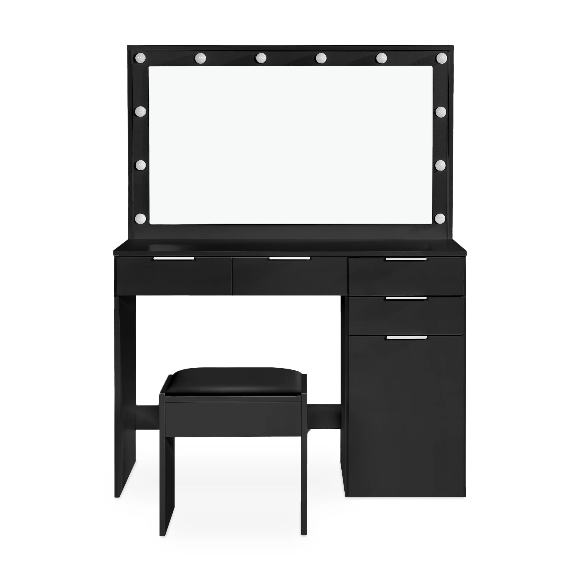 Comfrey 2 Piece Dressing Table with Mirror & Stool Set - Black - Image 9