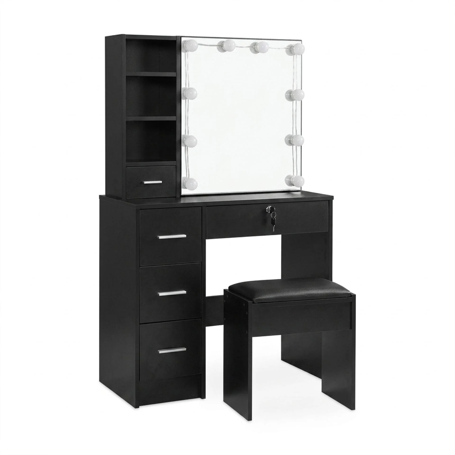 Freesia 2 Piece Dressing Table with Mirror & Stool Set - Black - Image 5