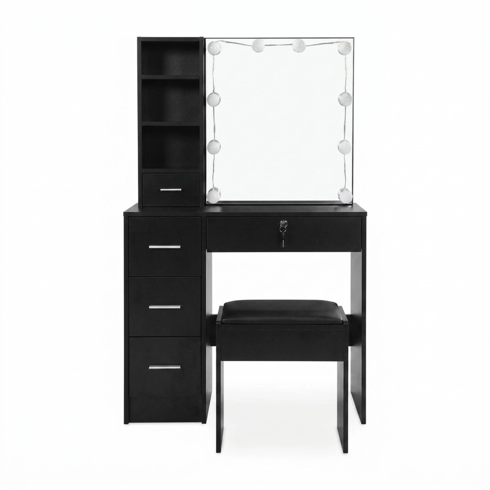 Freesia 2 Piece Dressing Table with Mirror & Stool Set - Black - Image 6