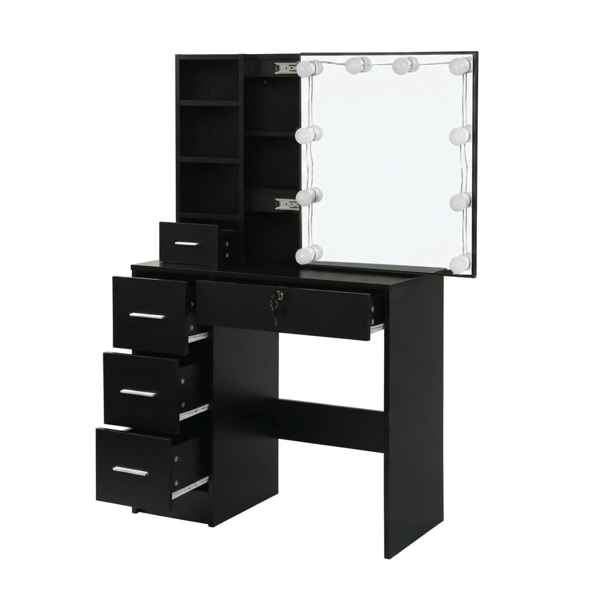 Freesia 2 Piece Dressing Table with Mirror & Stool Set - Black - Image 7