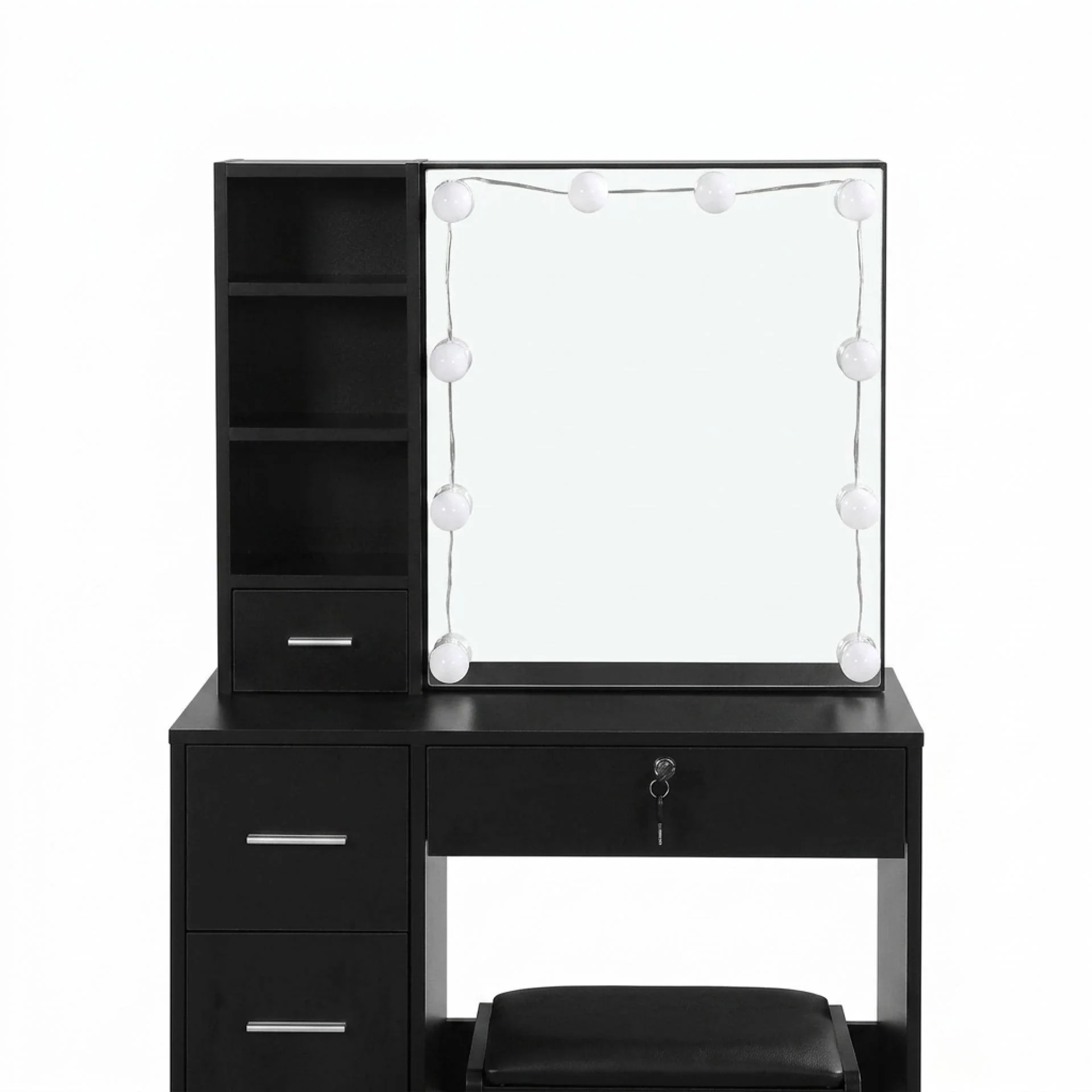 Freesia 2 Piece Dressing Table with Mirror & Stool Set - Black - Image 8