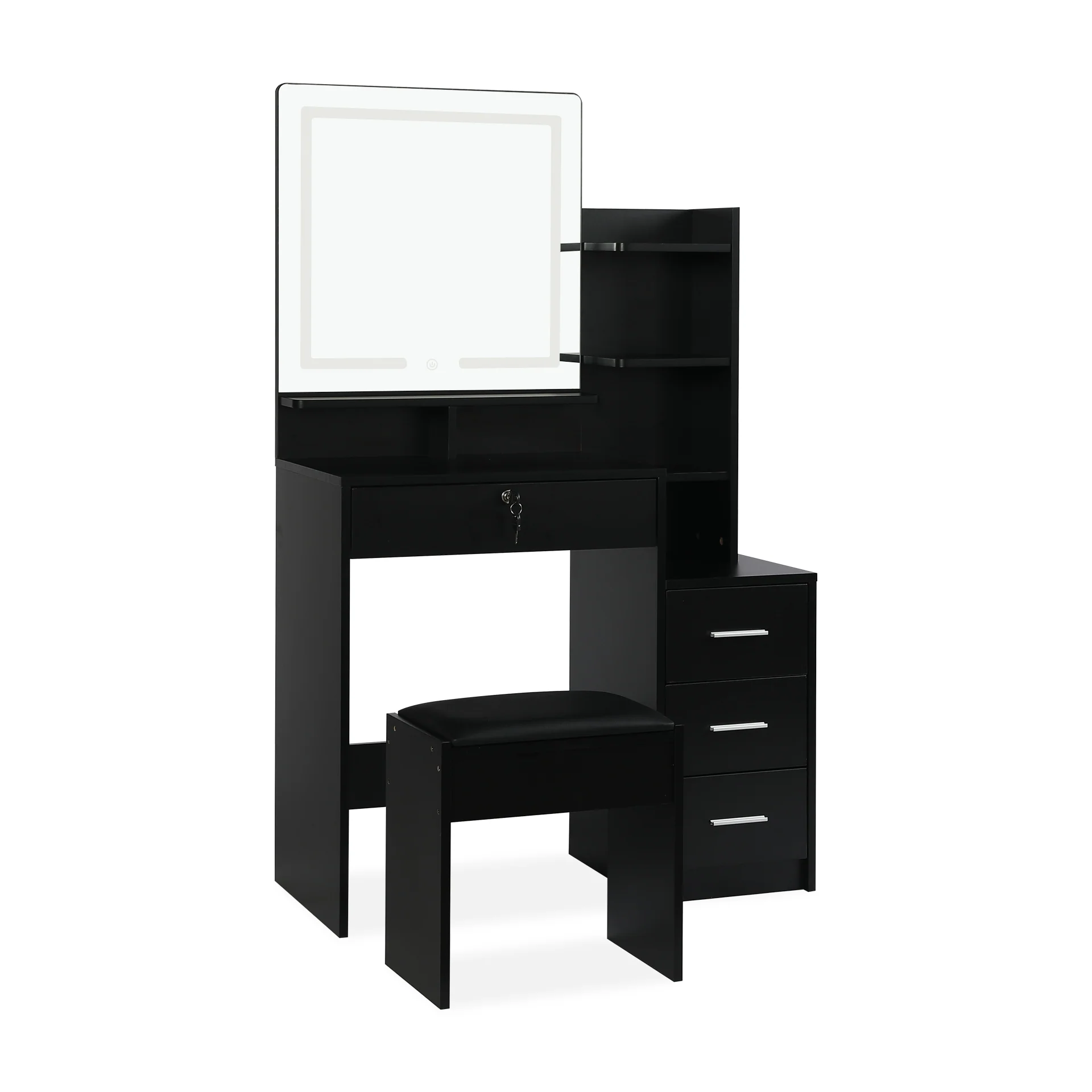 Gardenia 2 Piece Dressing Table with Mirror & Stool Set - Black - Image 7