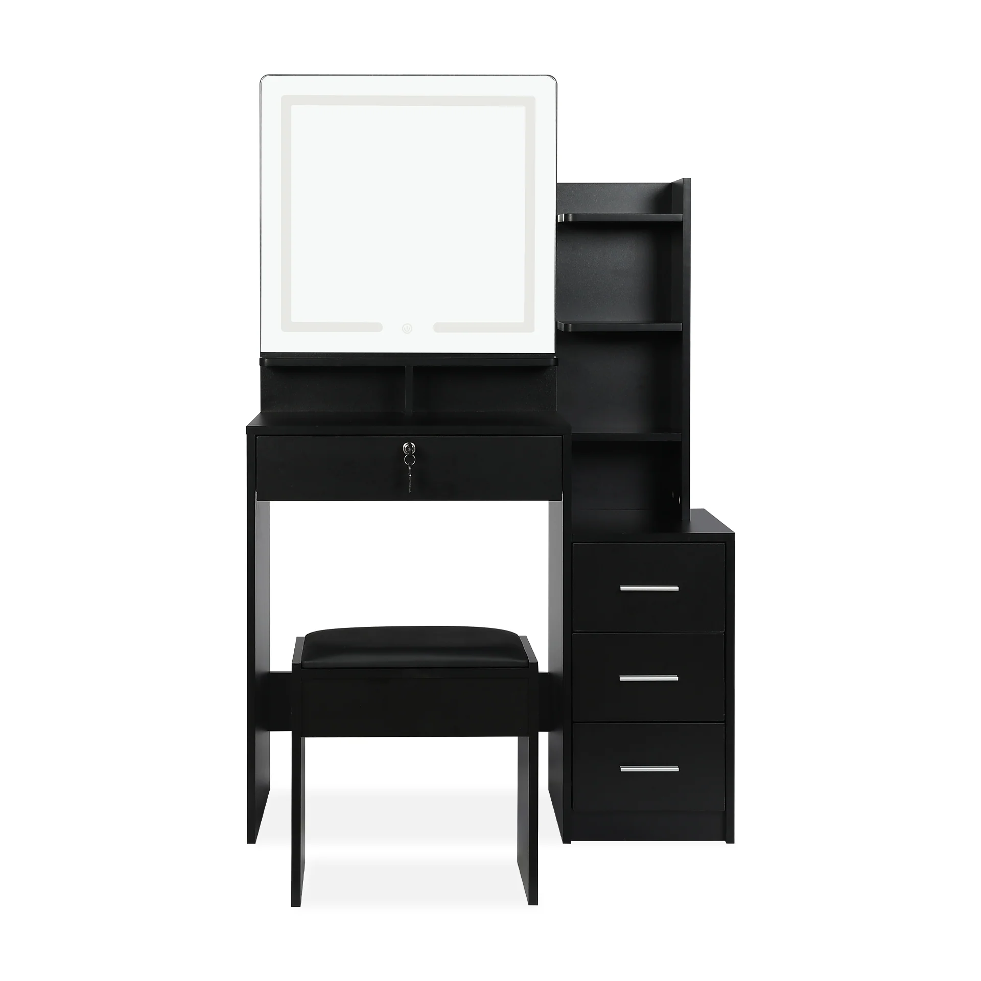 Gardenia 2 Piece Dressing Table with Mirror & Stool Set - Black - Image 8