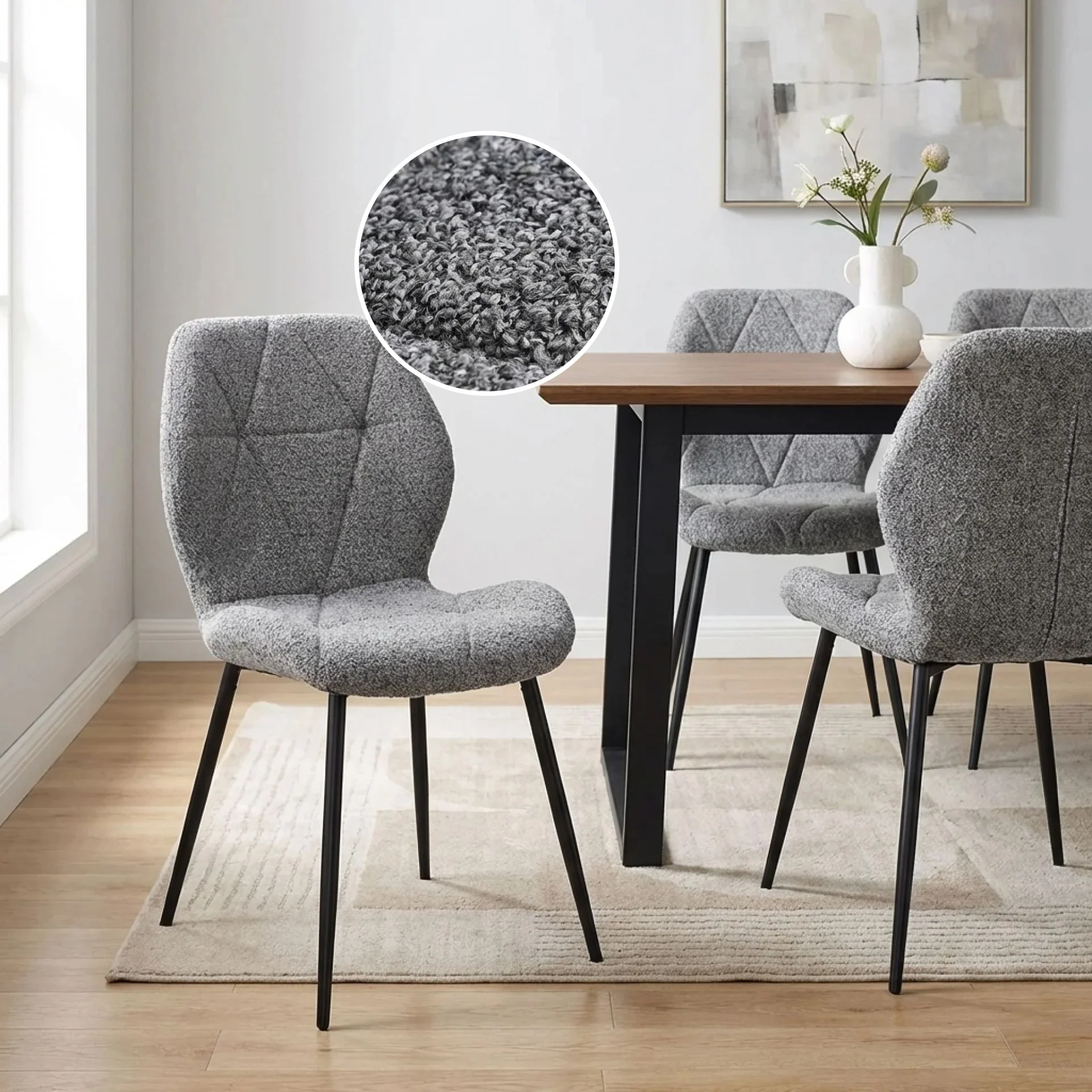 Nori Fabric Dining Chair - Set Of 4 - Grey - Image 2