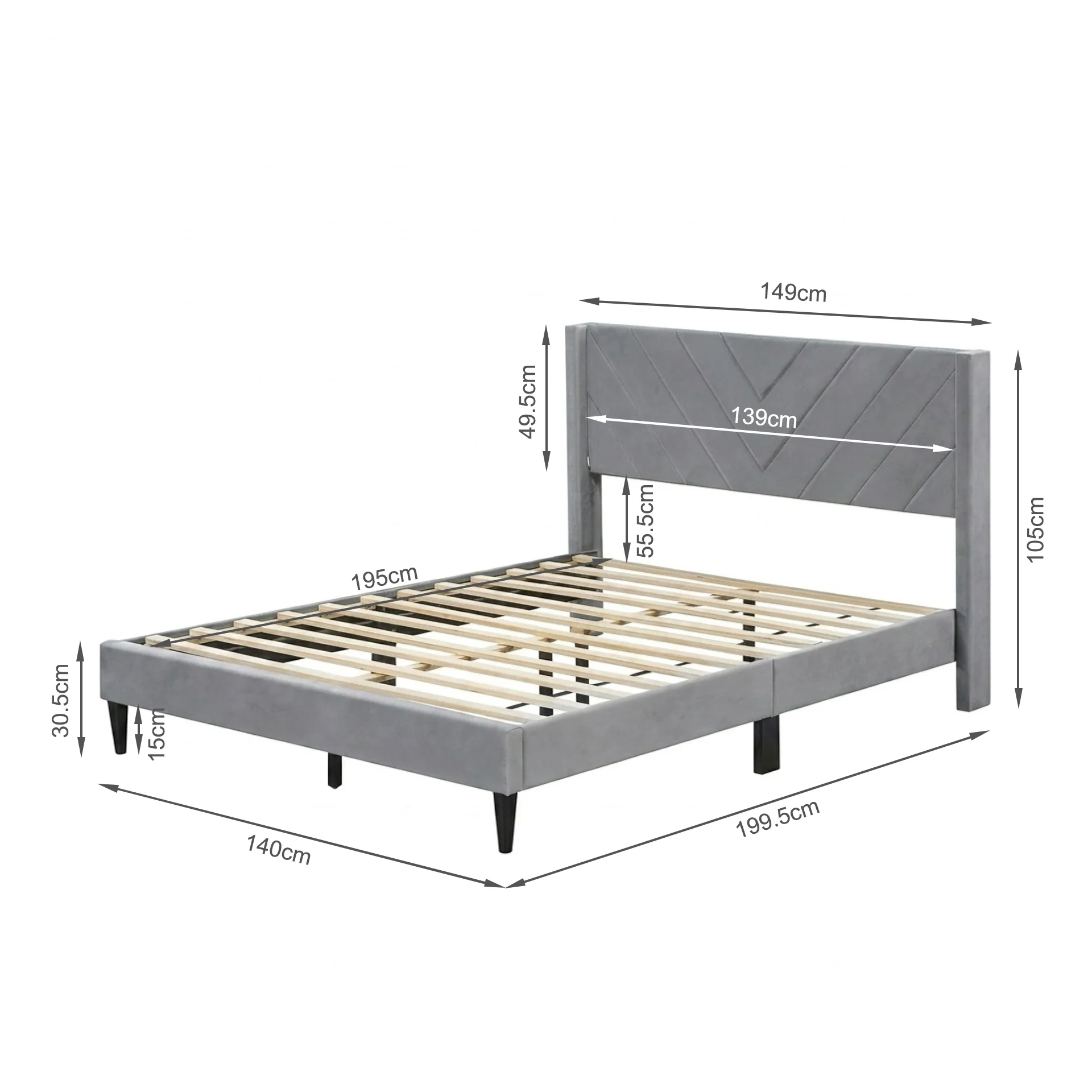 Haven Double Bed Frame - Grey - Image 11