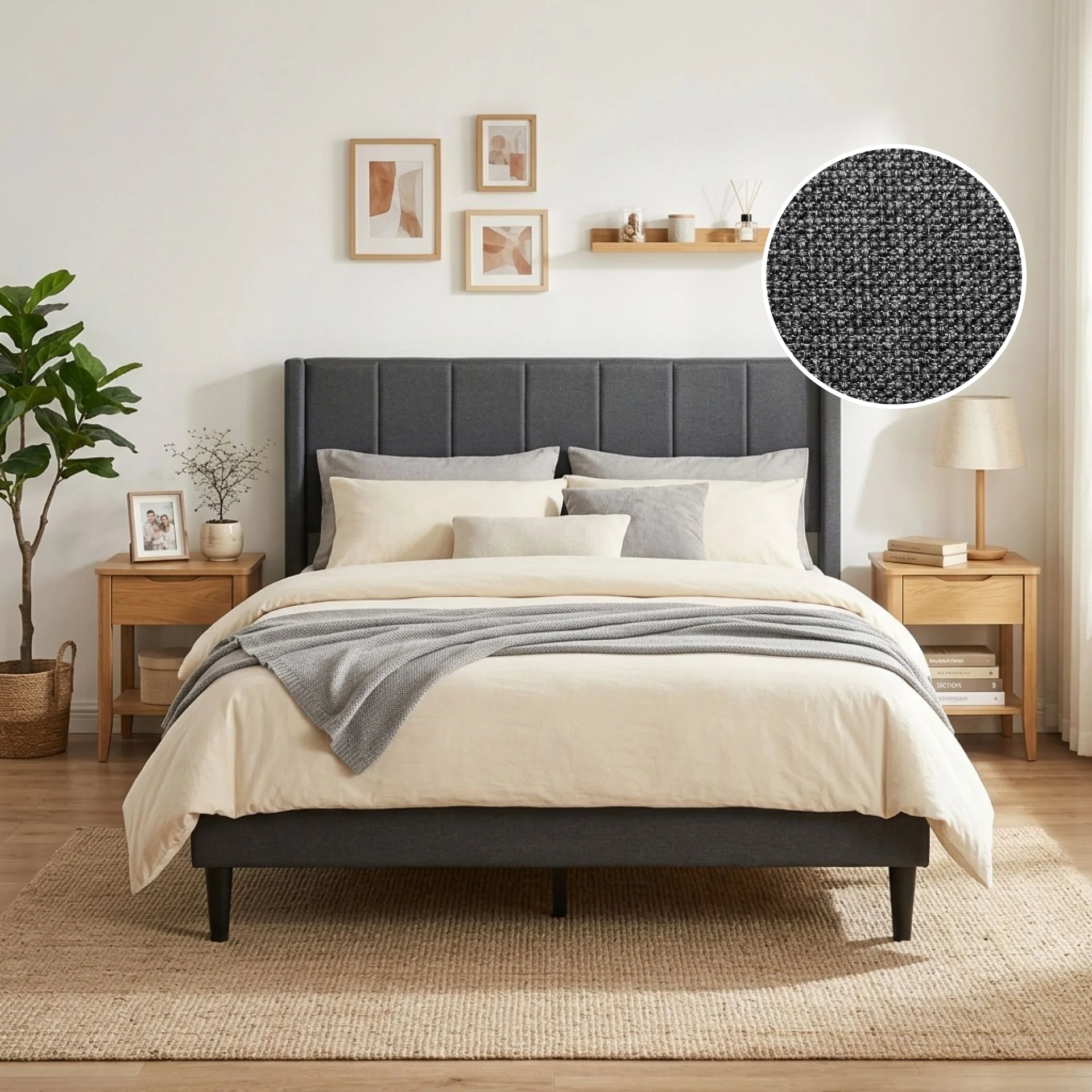Linden Double Bed Frame - Dark Grey - Image 2