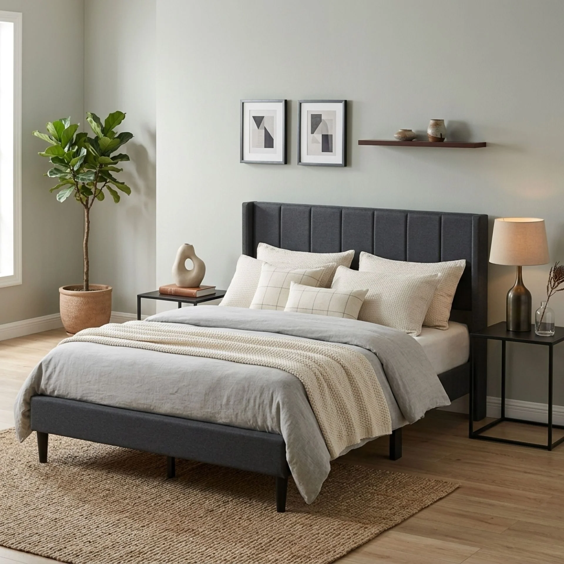 Linden Double Bed Frame - Dark Grey - Image 4