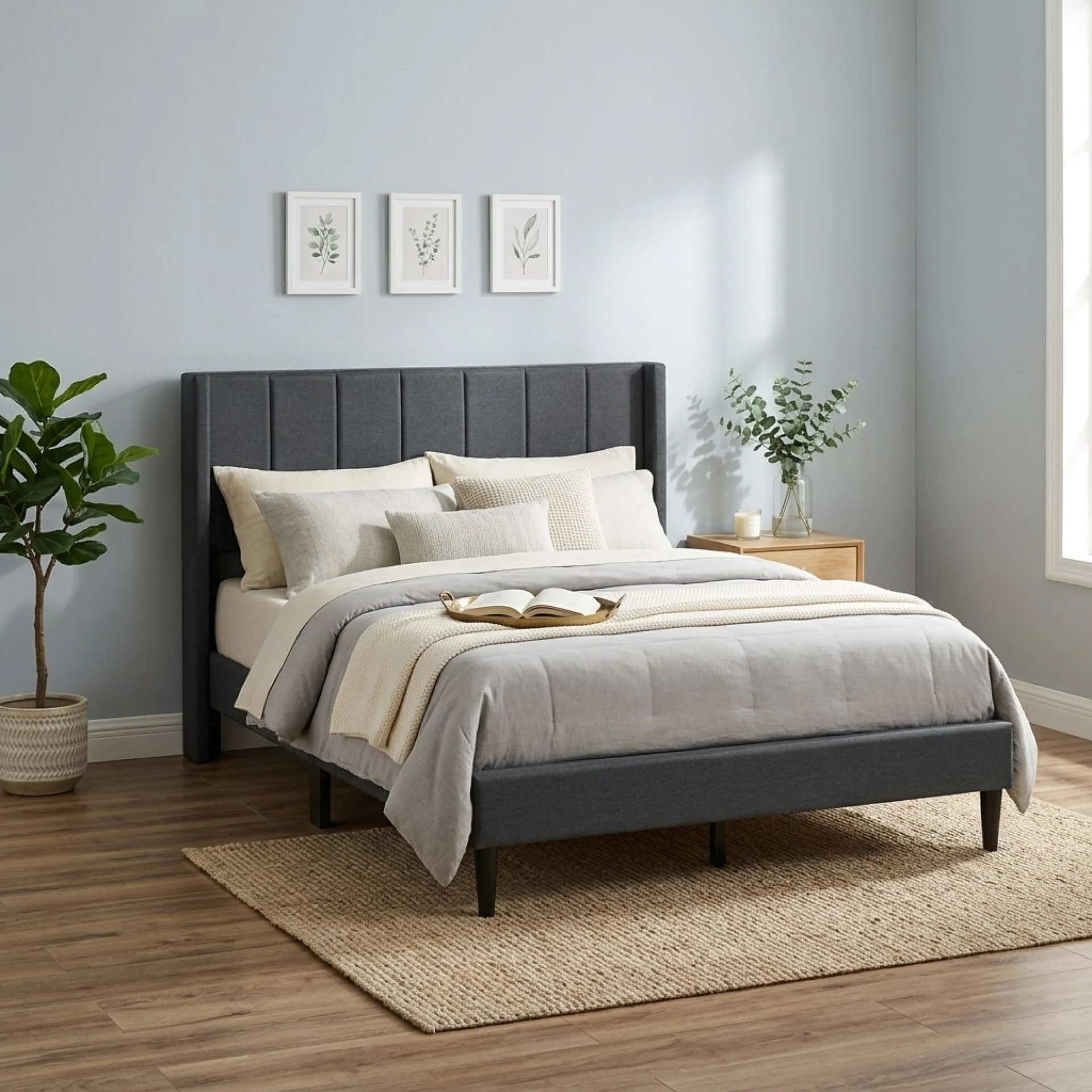 Linden Double Bed Frame - Dark Grey - Image 6