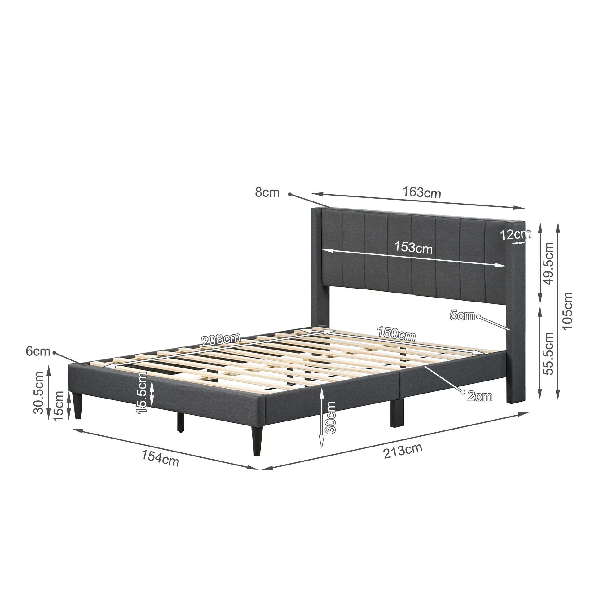 Linden Queen Bed Frame - Dark Grey - Image 13