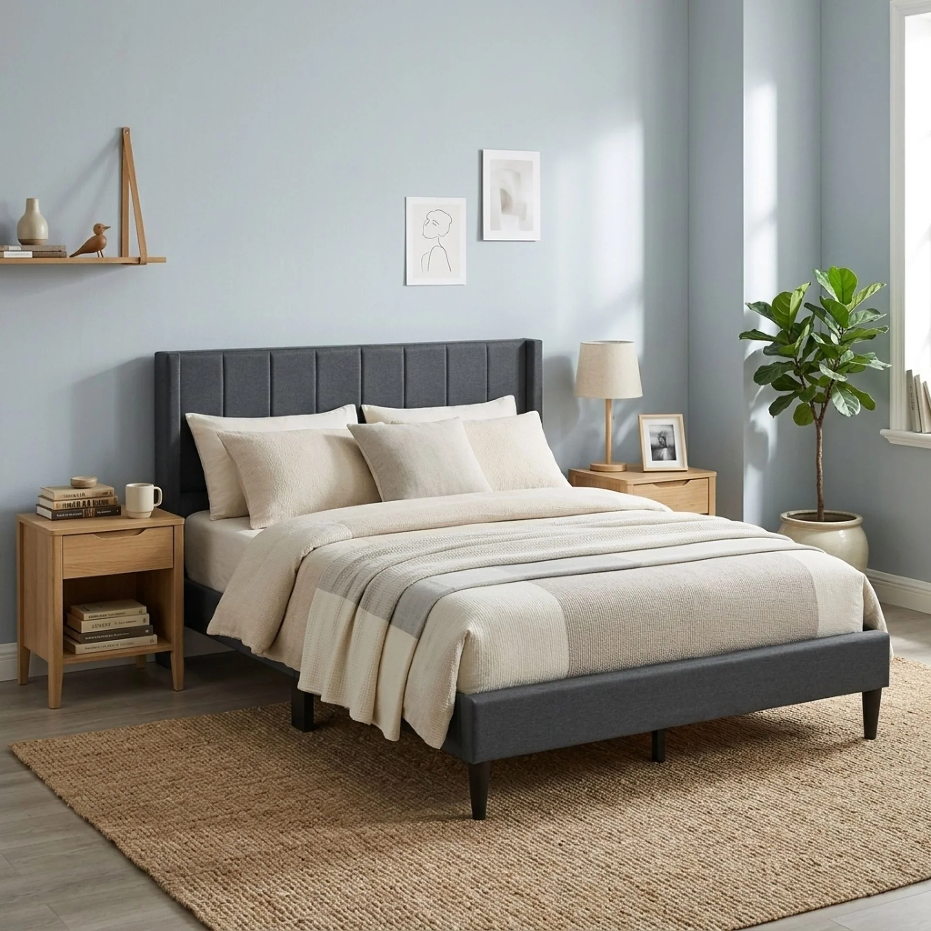 Linden Queen Bed Frame - Dark Grey - Image 3