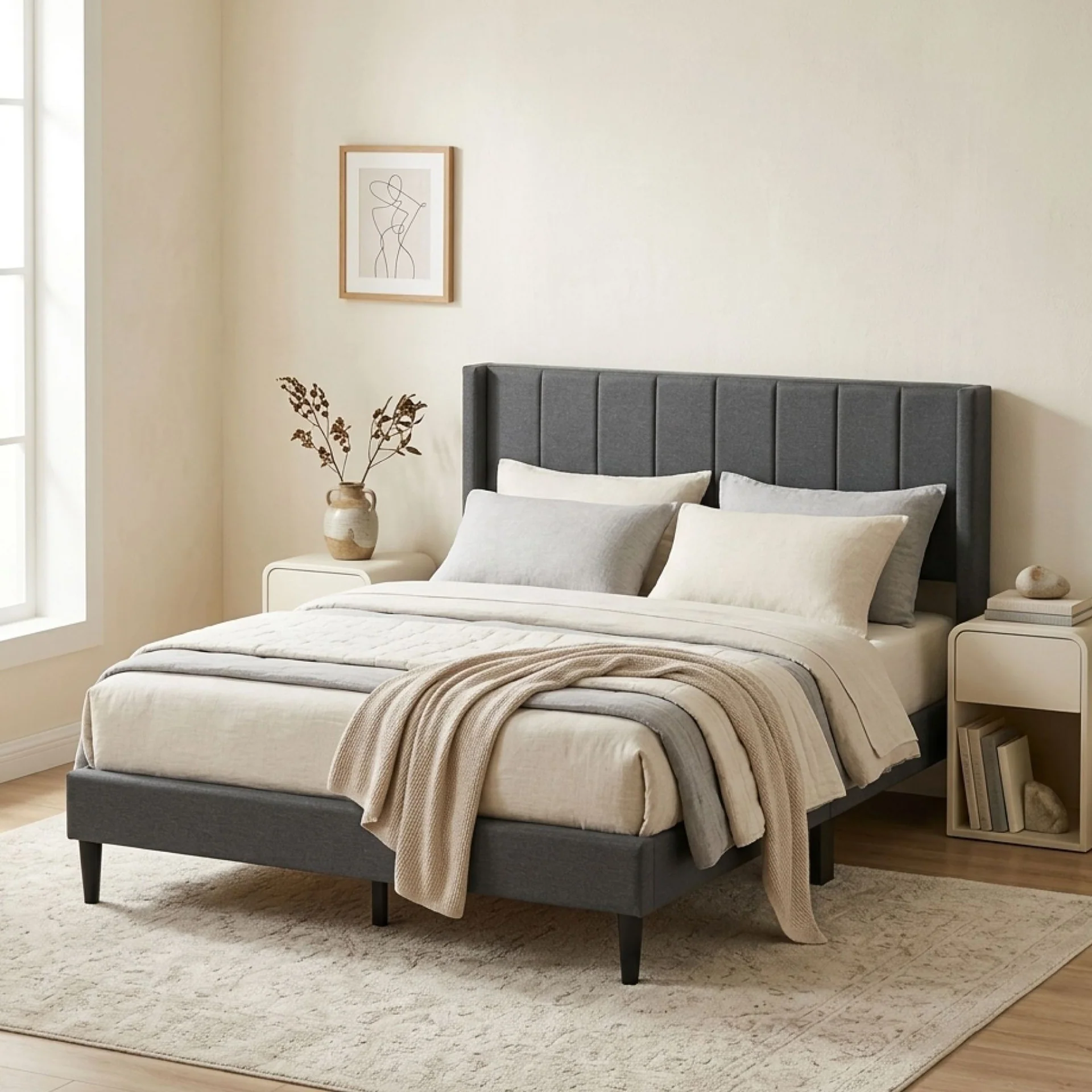 Linden Queen Bed Frame - Dark Grey - Image 4
