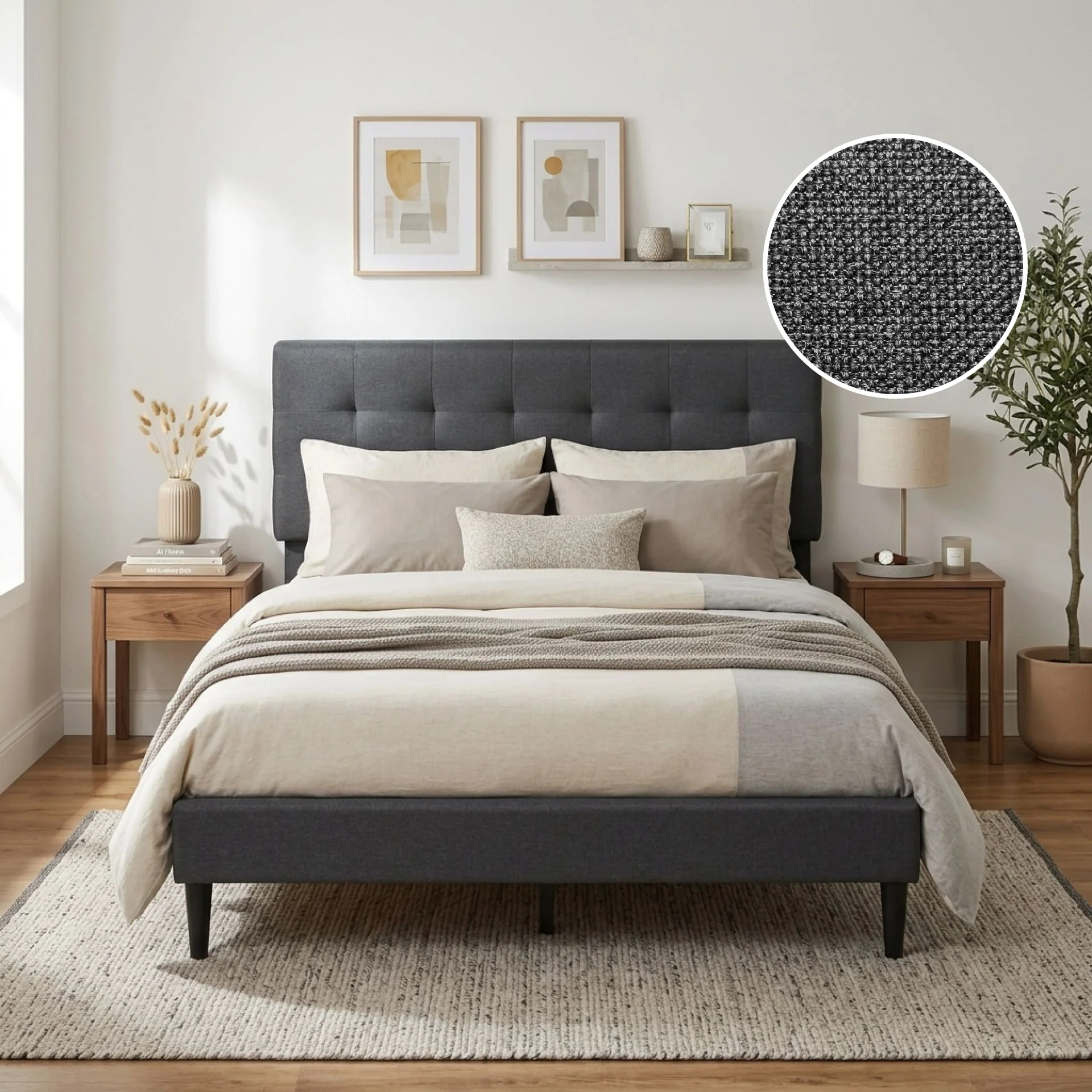Kora Double Bed Frame - Dark Grey - Image 2