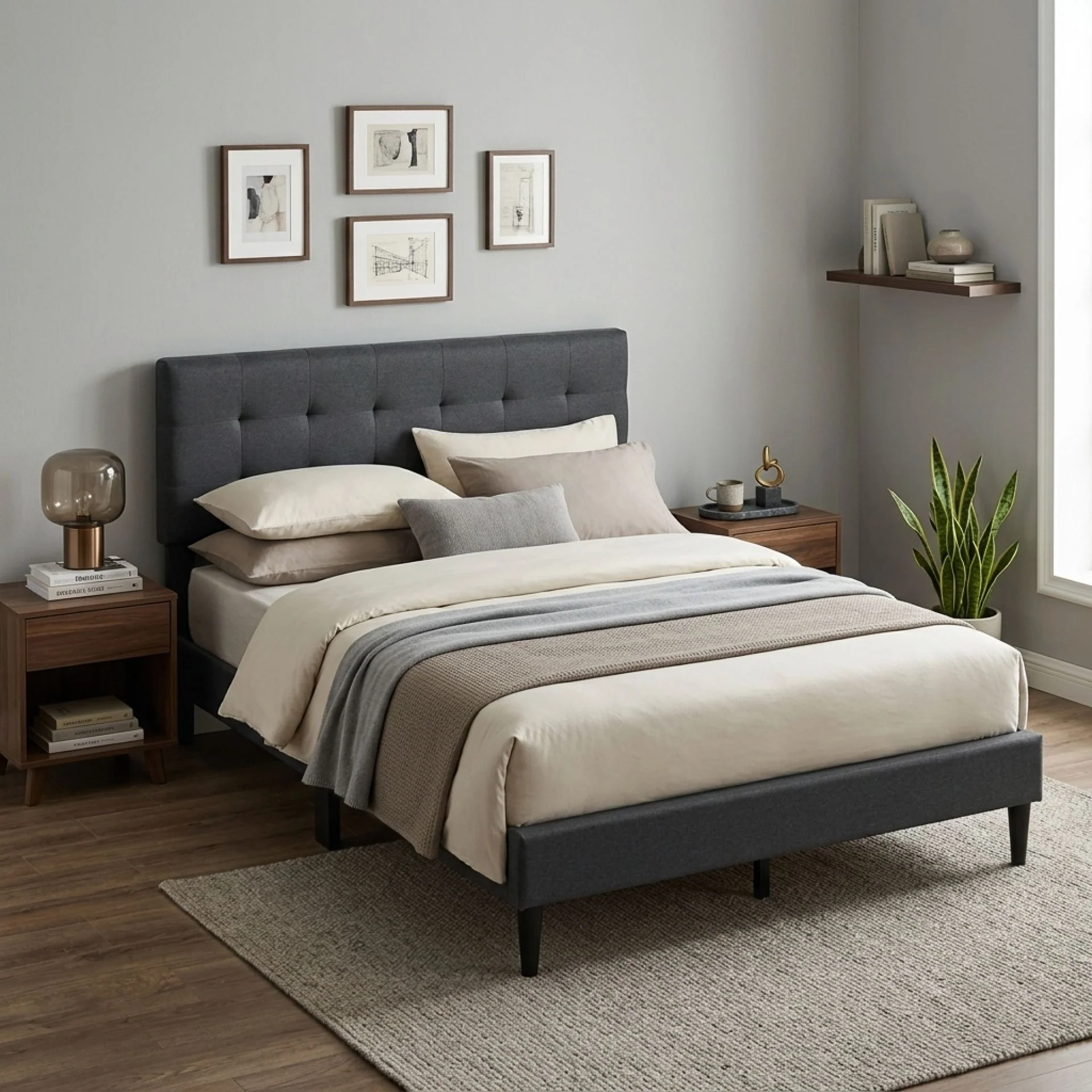 Kora Double Bed Frame - Dark Grey - Image 6