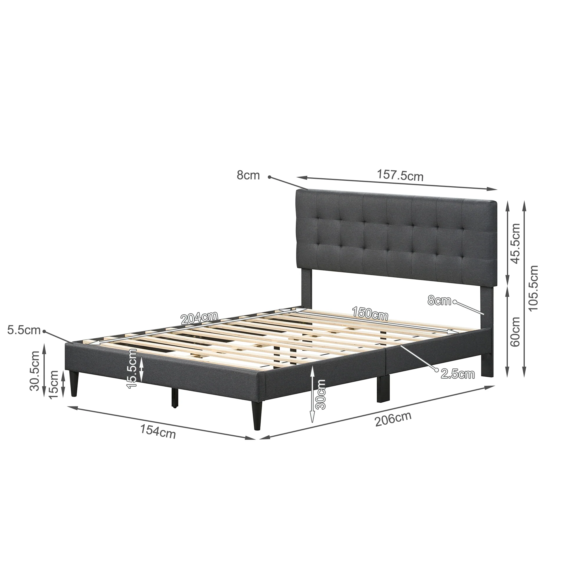 Kora Queen Bed Frame - Dark Grey - Image 13