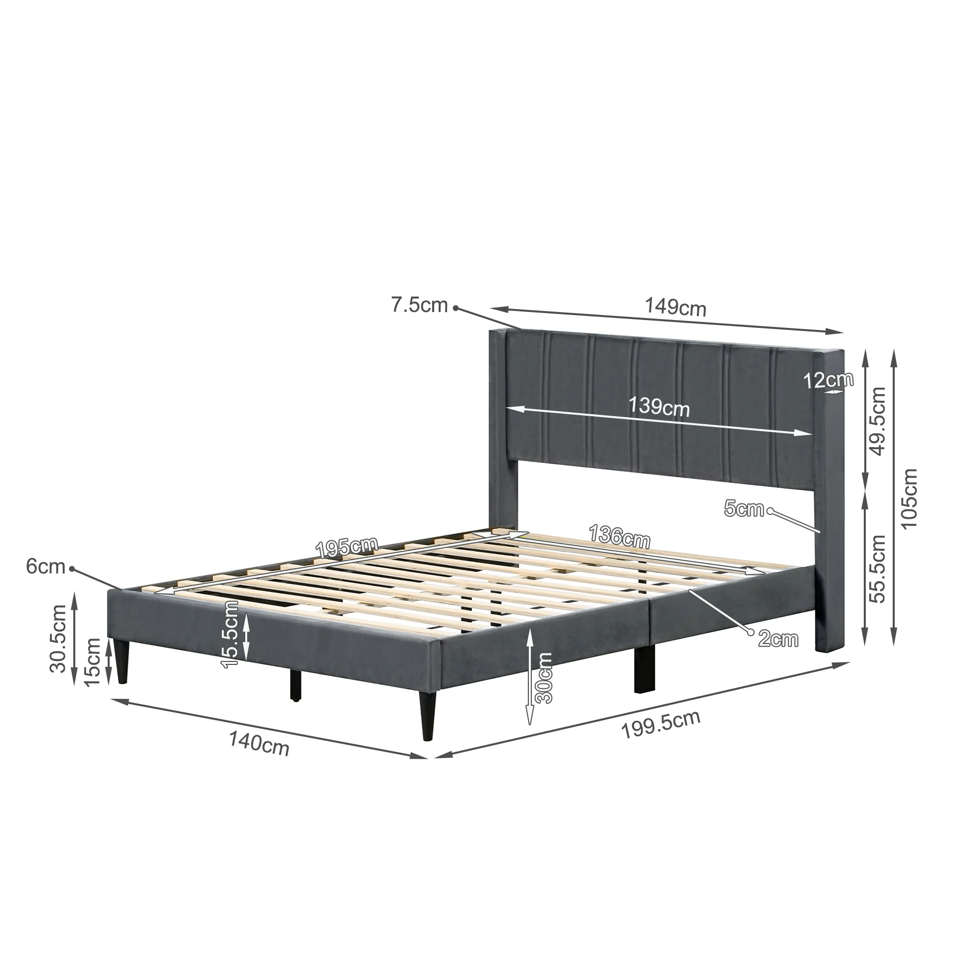 Rowen Double Bed Frame - Charcoal - Image 13
