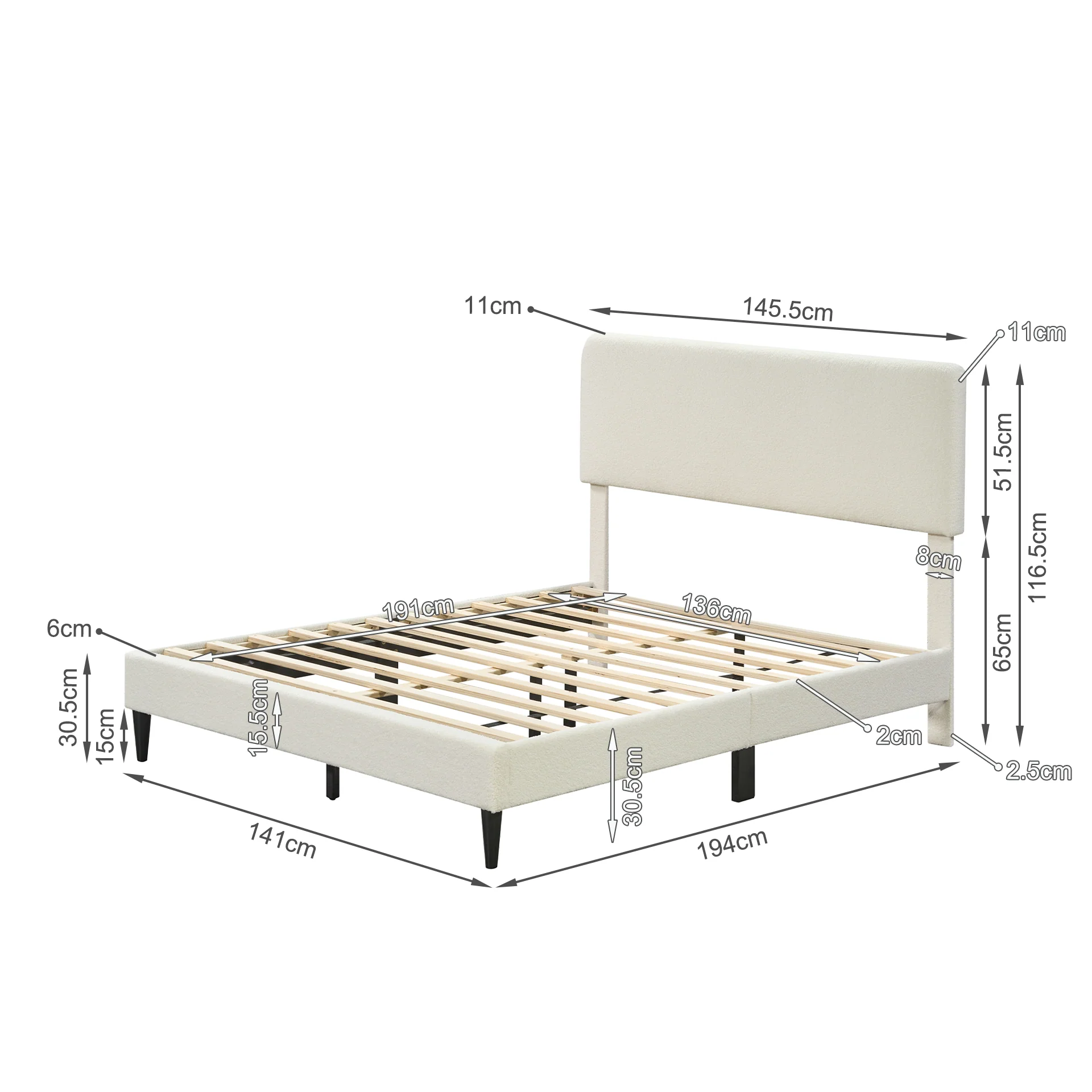 Lumen Double Bed Frame - Cream - Image 13