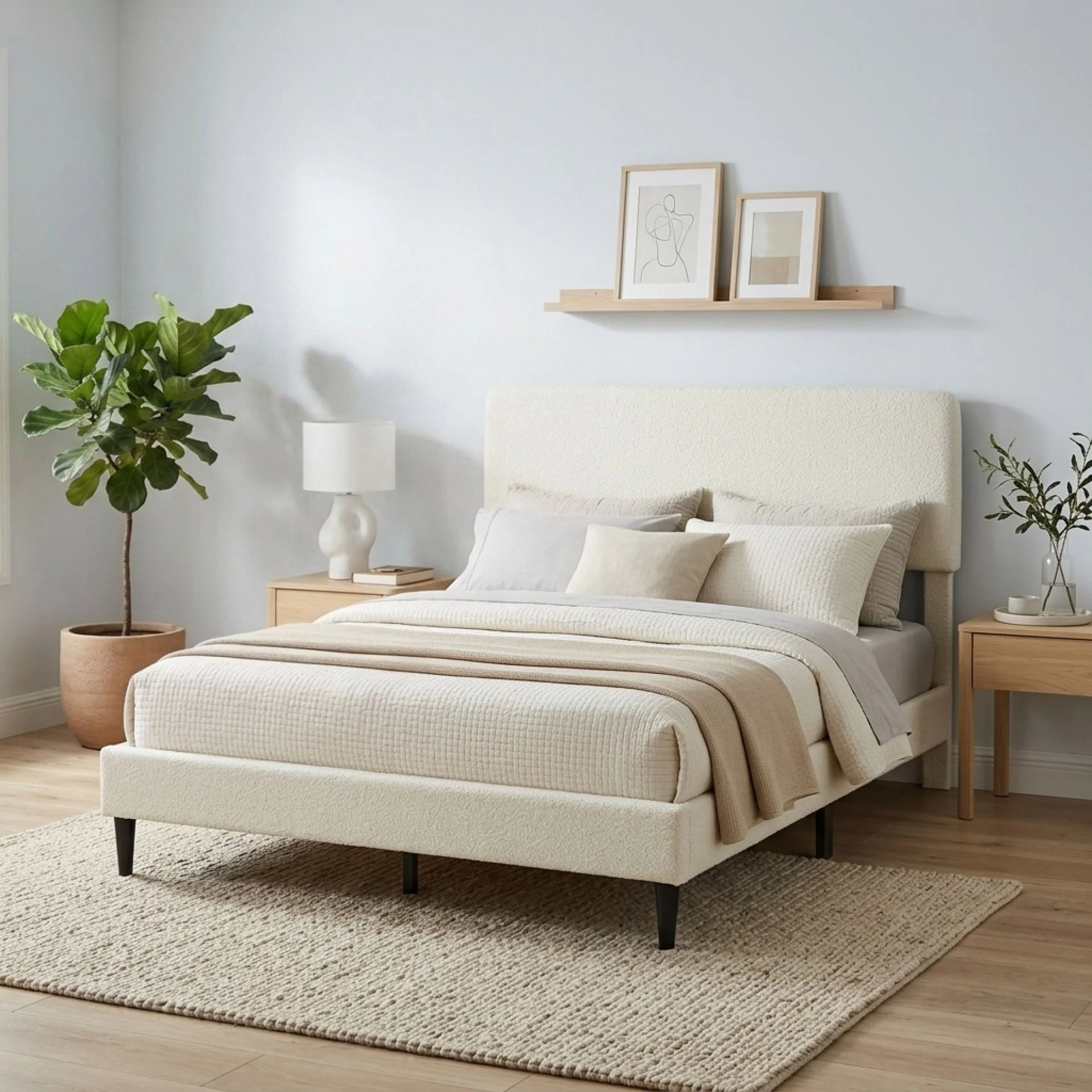 Lumen Double Bed Frame - Cream - Image 4