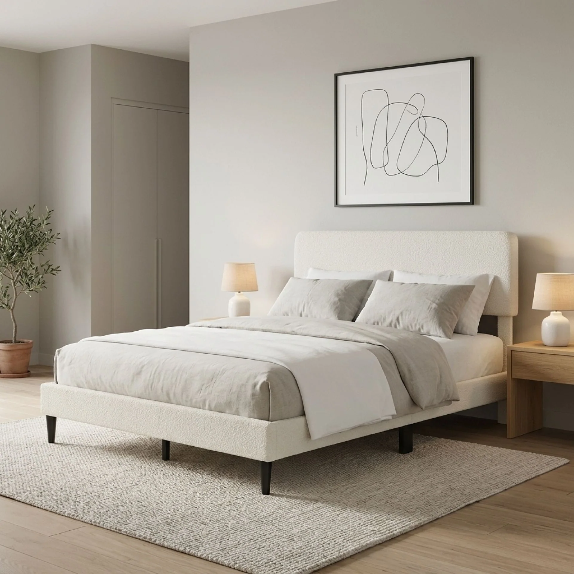Lumen Queen Bed Frame - Cream