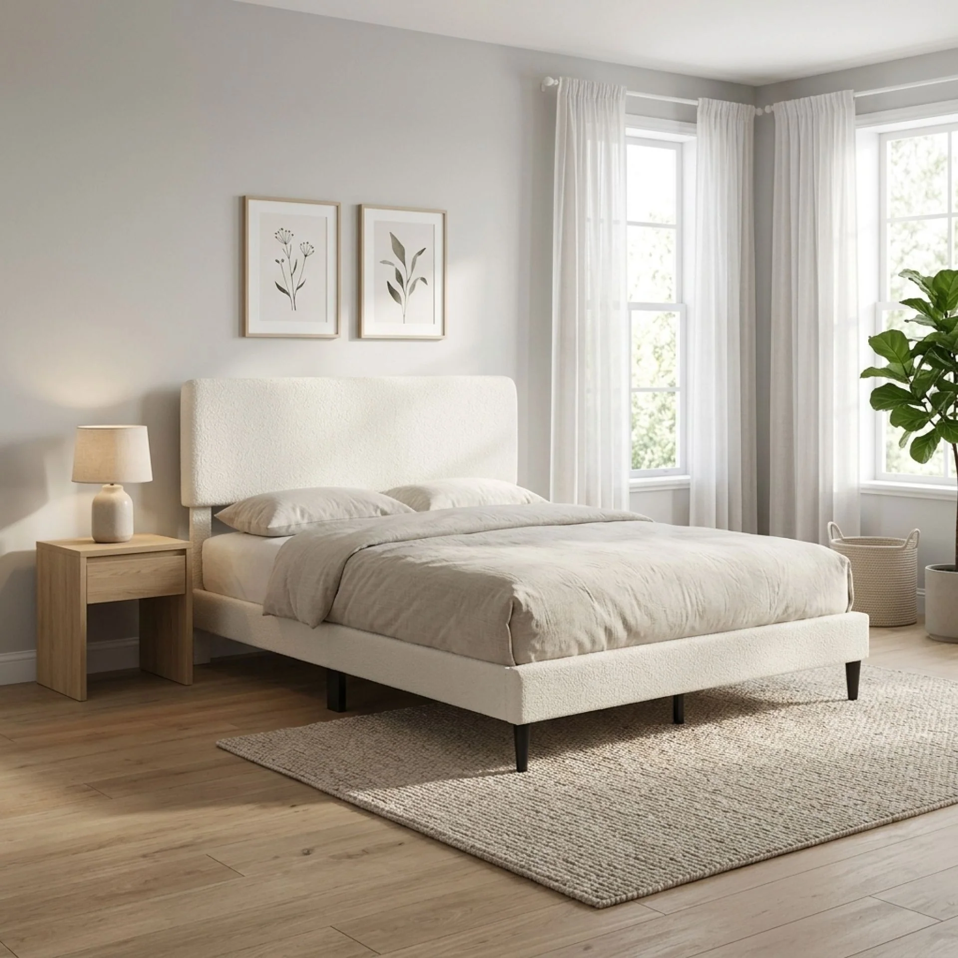 Lumen Queen Bed Frame - Cream - Image 3