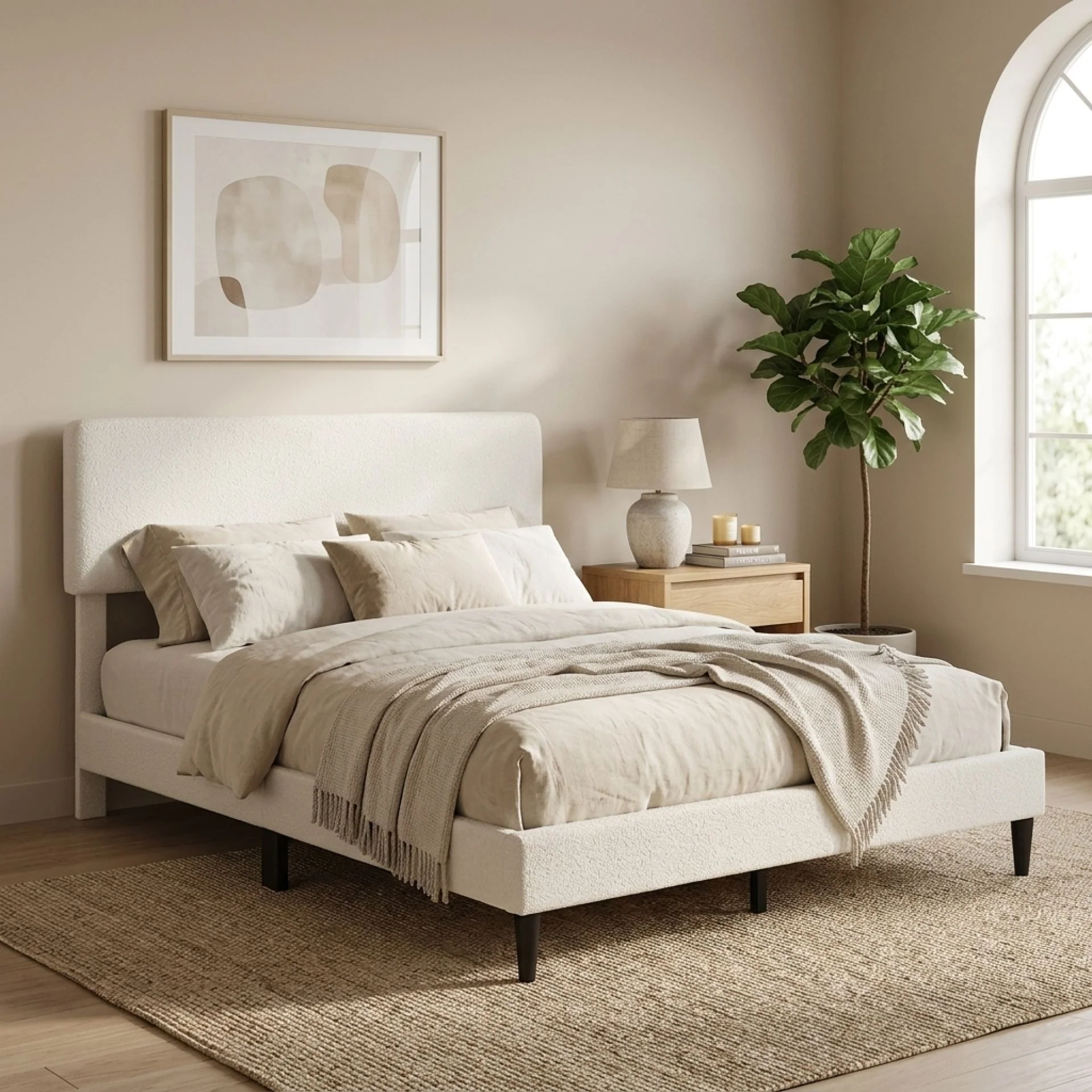 Lumen Queen Bed Frame - Cream - Image 4