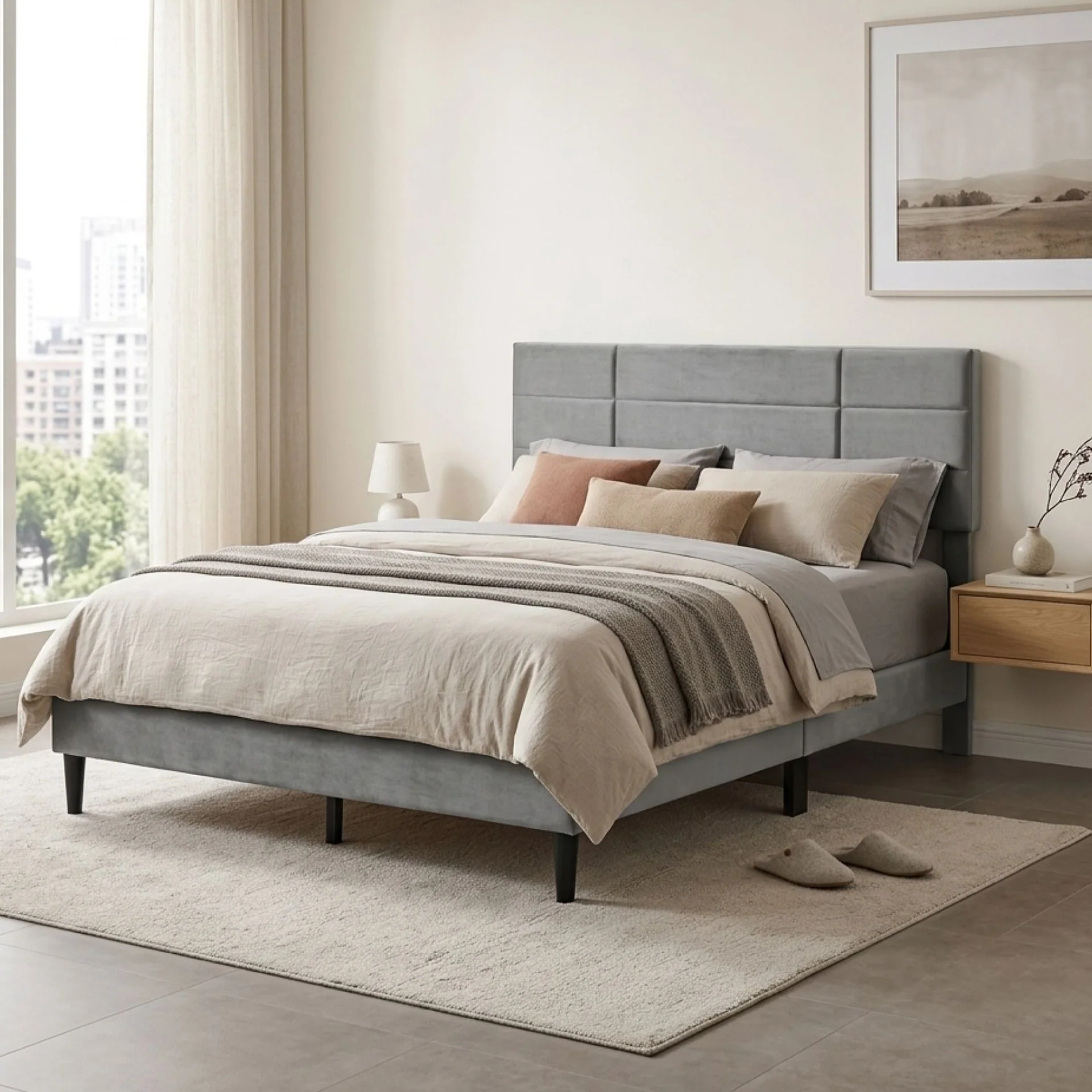 Slate Double Bed Frame - Grey