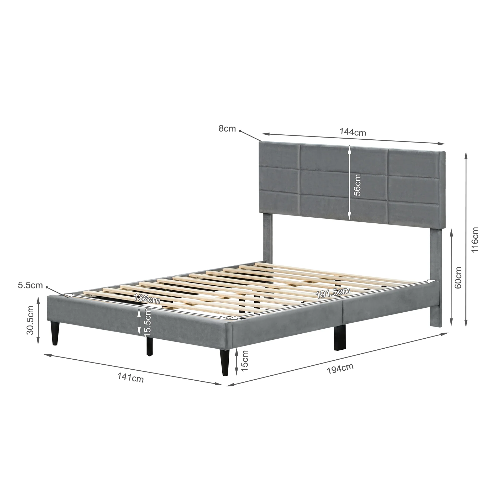 Slate Double Bed Frame - Grey - Image 11