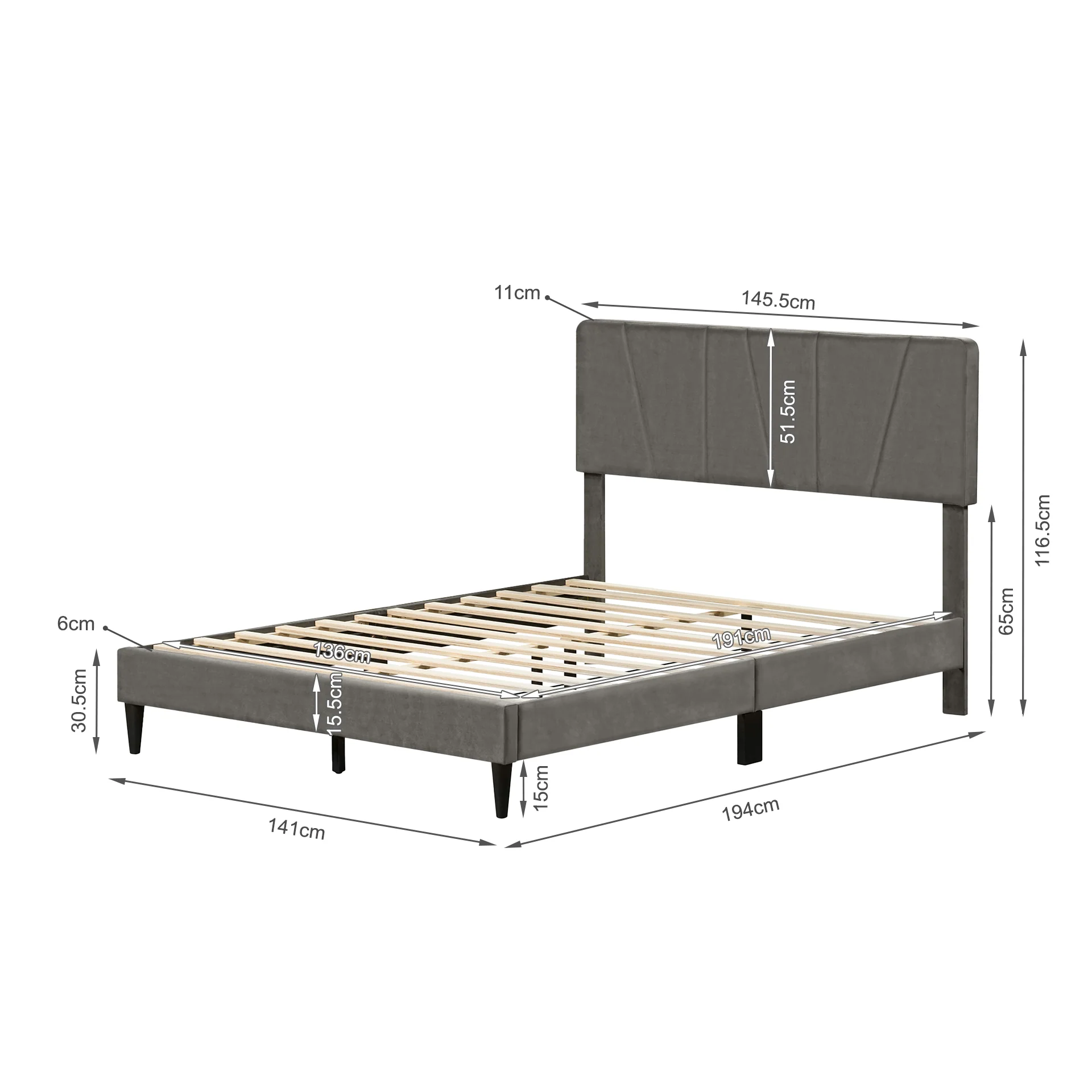 Sable Double Bed Frame - Grey - Image 11