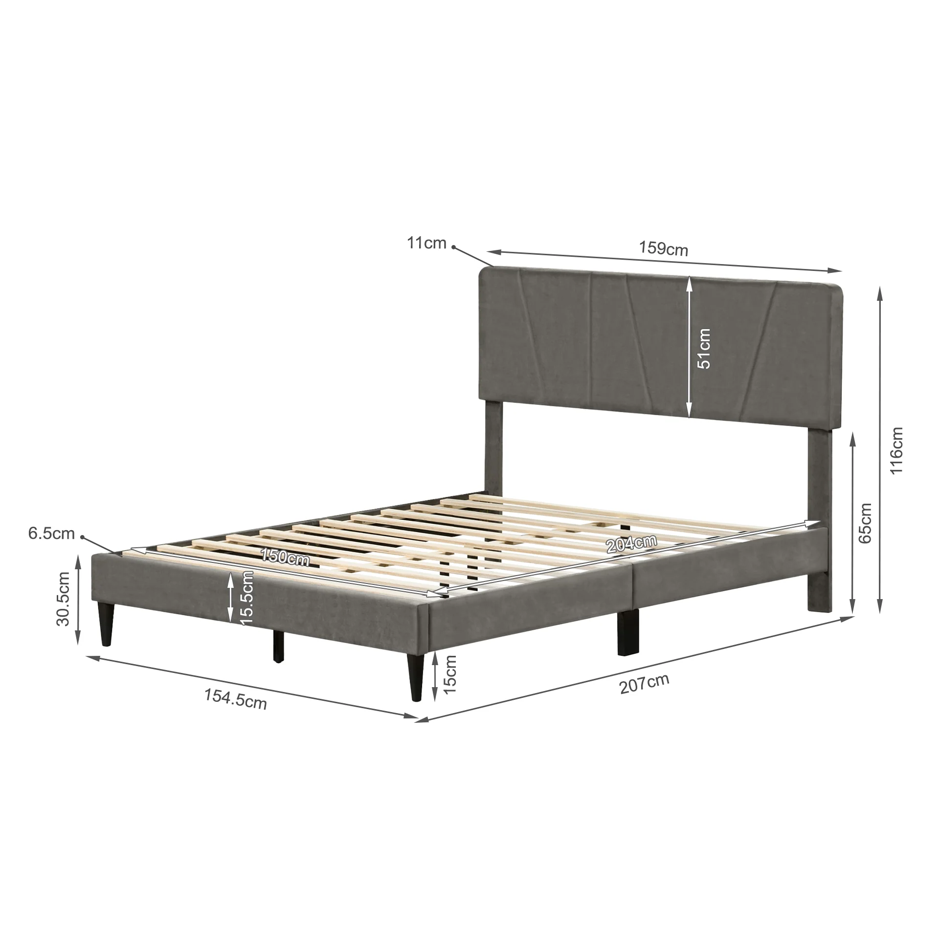 Sable Queen Bed Frame - Grey - Image 11