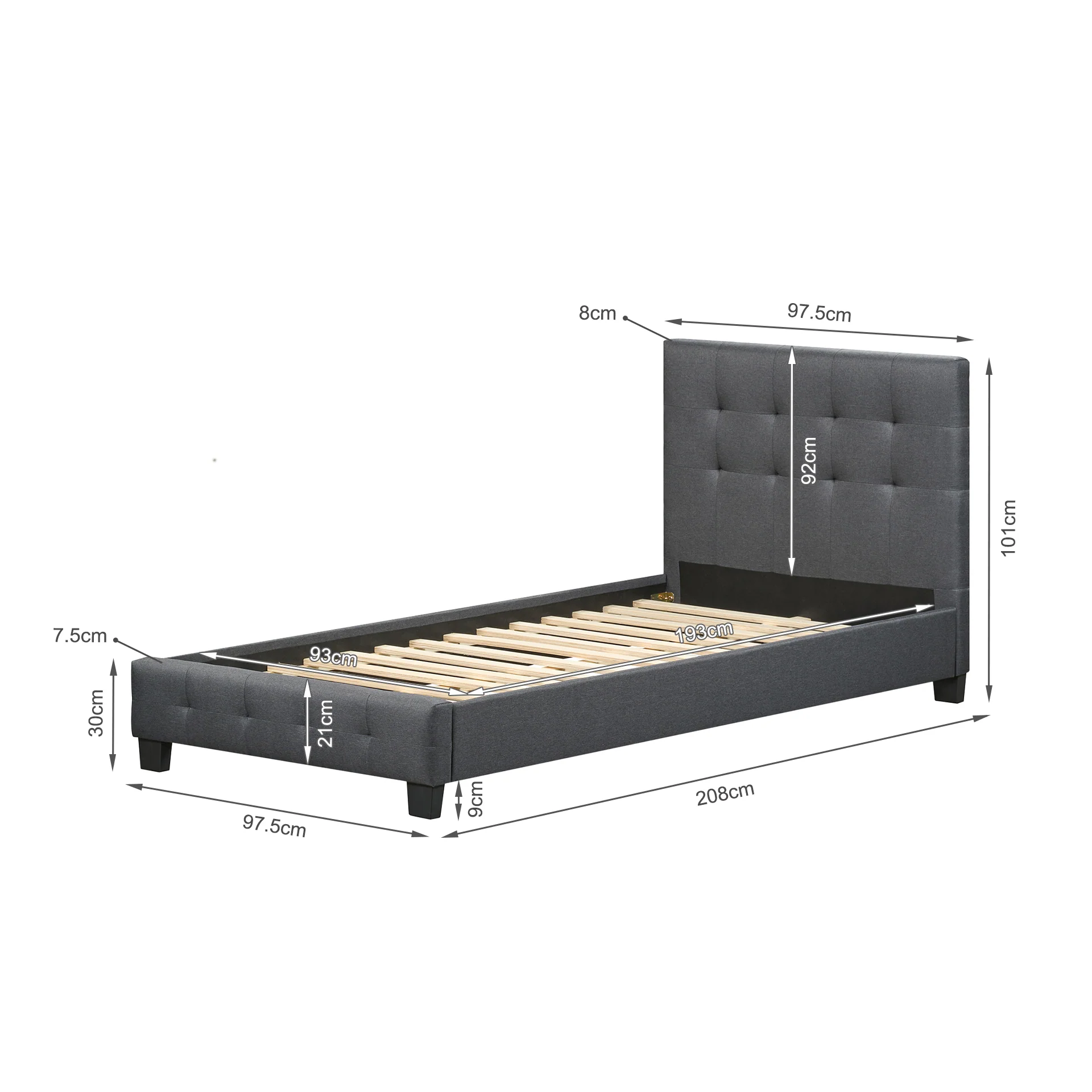 Ridge Single Bed Frame - Dark Grey - Image 11