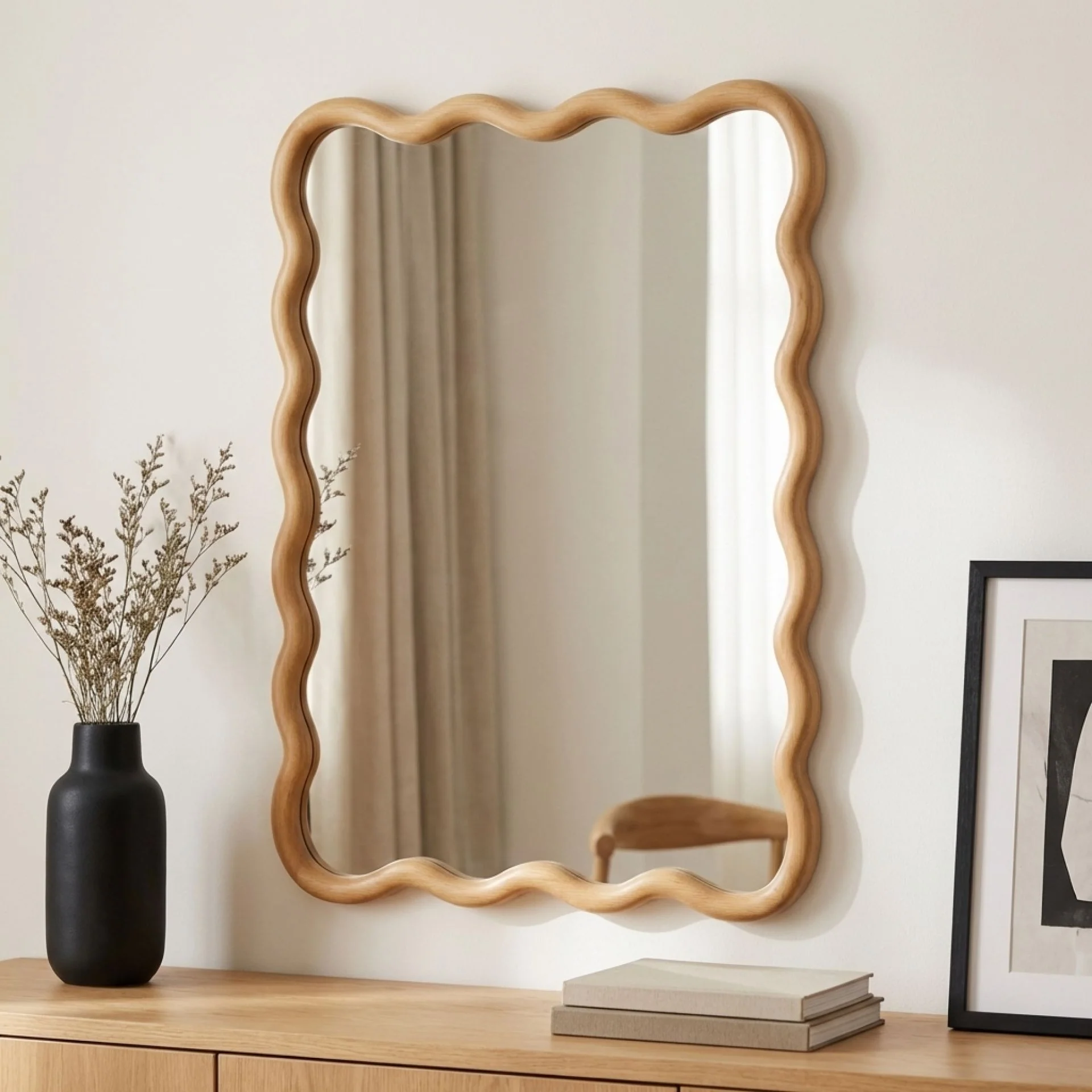 Ripple Wavy Wooden Wall Mirror 91CM - Warm Walnut - Image 19