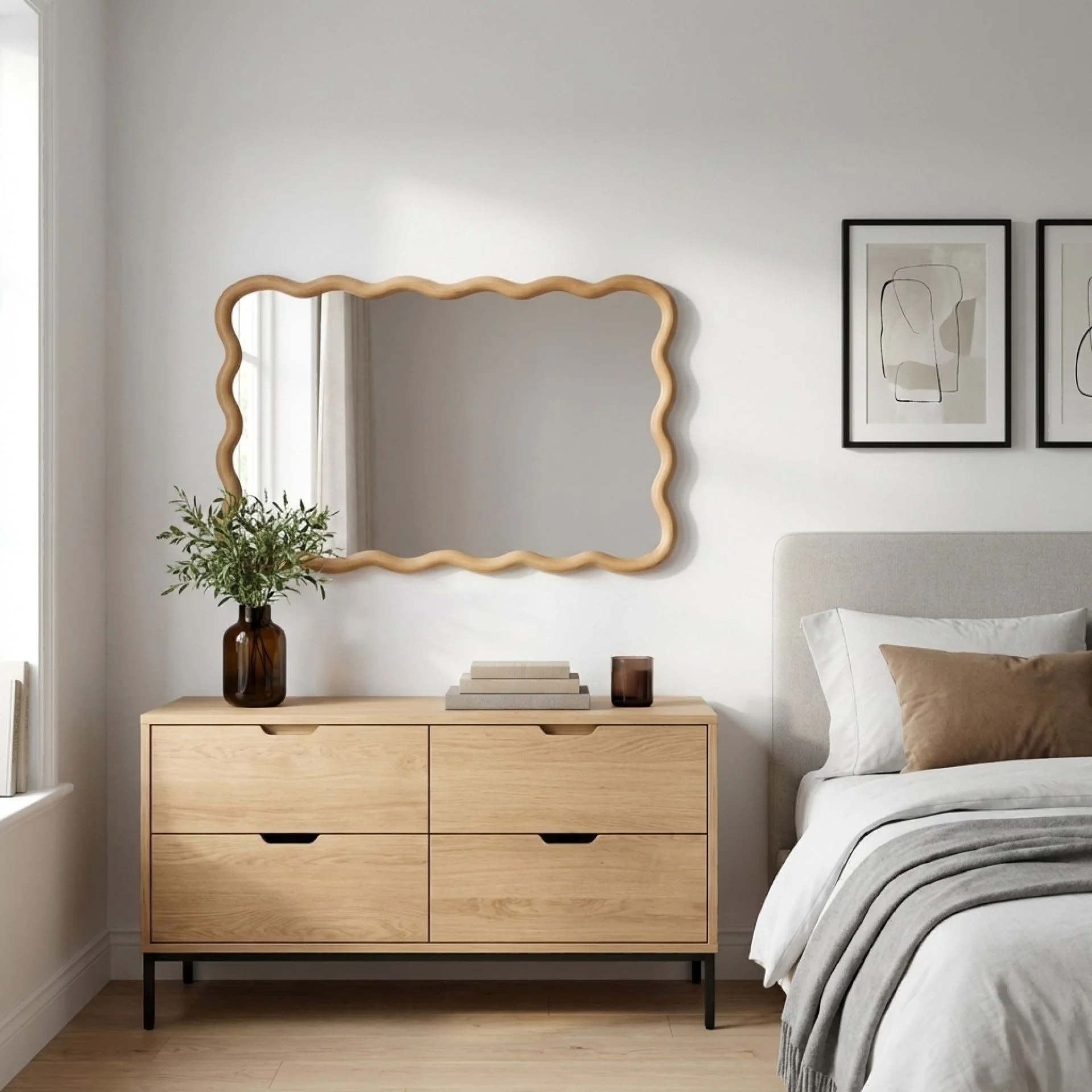 Ripple Wavy Wooden Wall Mirror 91CM - Warm Walnut - Image 22