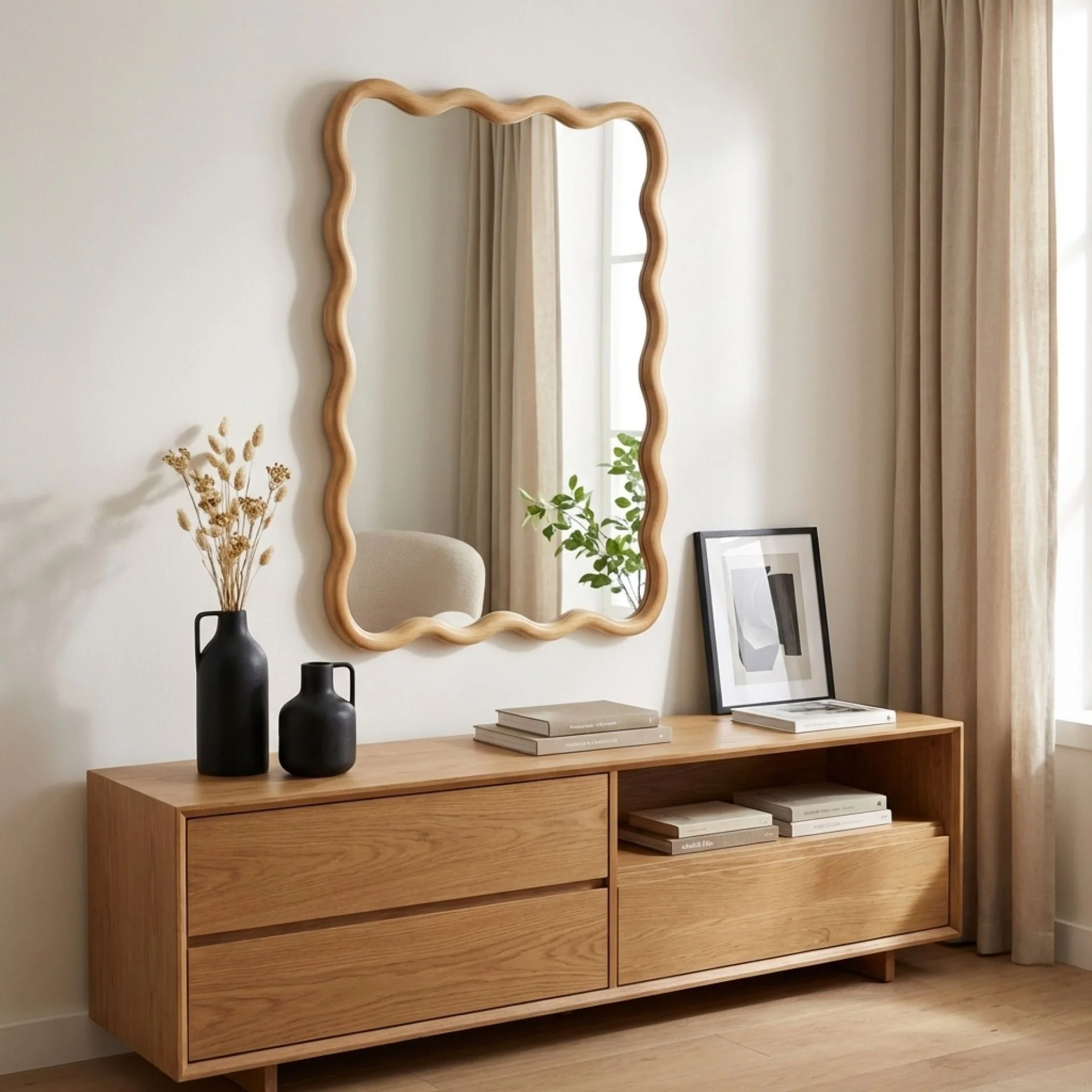 Ripple Wavy Wooden Wall Mirror 91CM - Warm Walnut - Image 23
