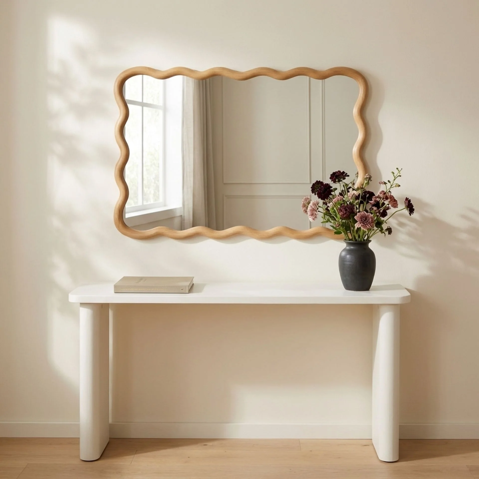 Ripple Wavy Wooden Wall Mirror 91CM - Warm Walnut - Image 24