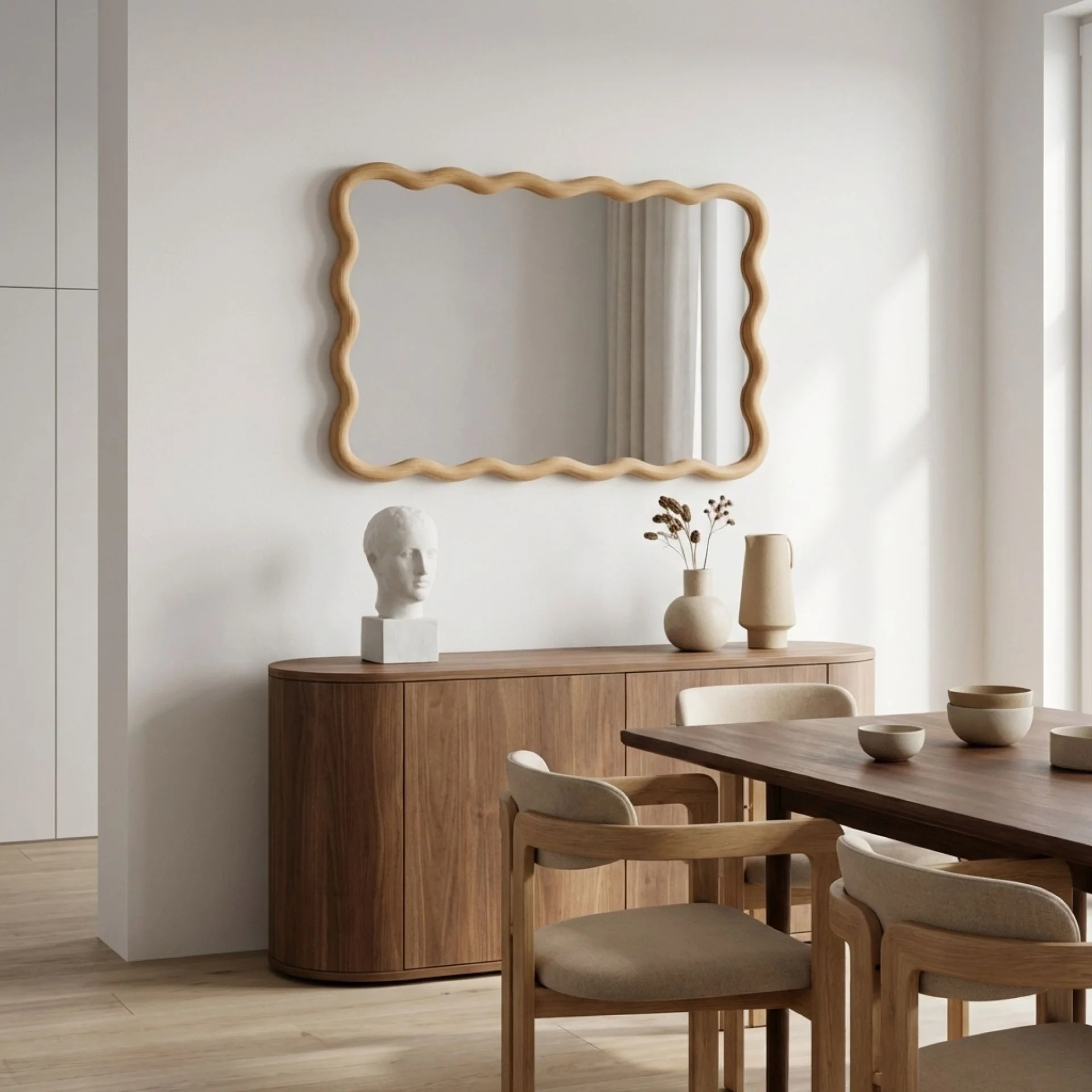 Ripple Wavy Wooden Wall Mirror 91CM - Warm Walnut - Image 4