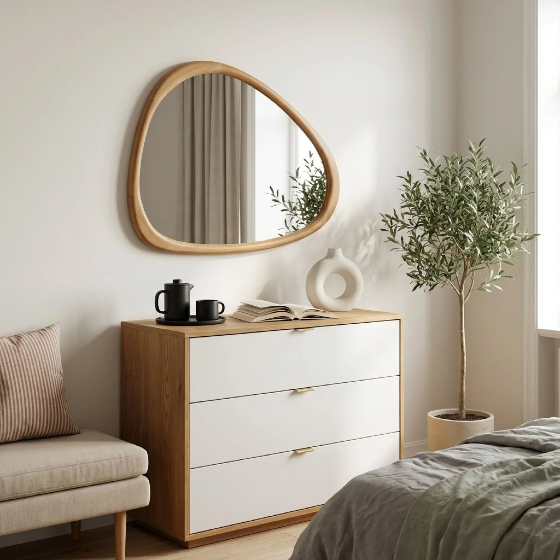 Noma Pebble Wall Mirror 93CM - Warm Walnut - Image 3