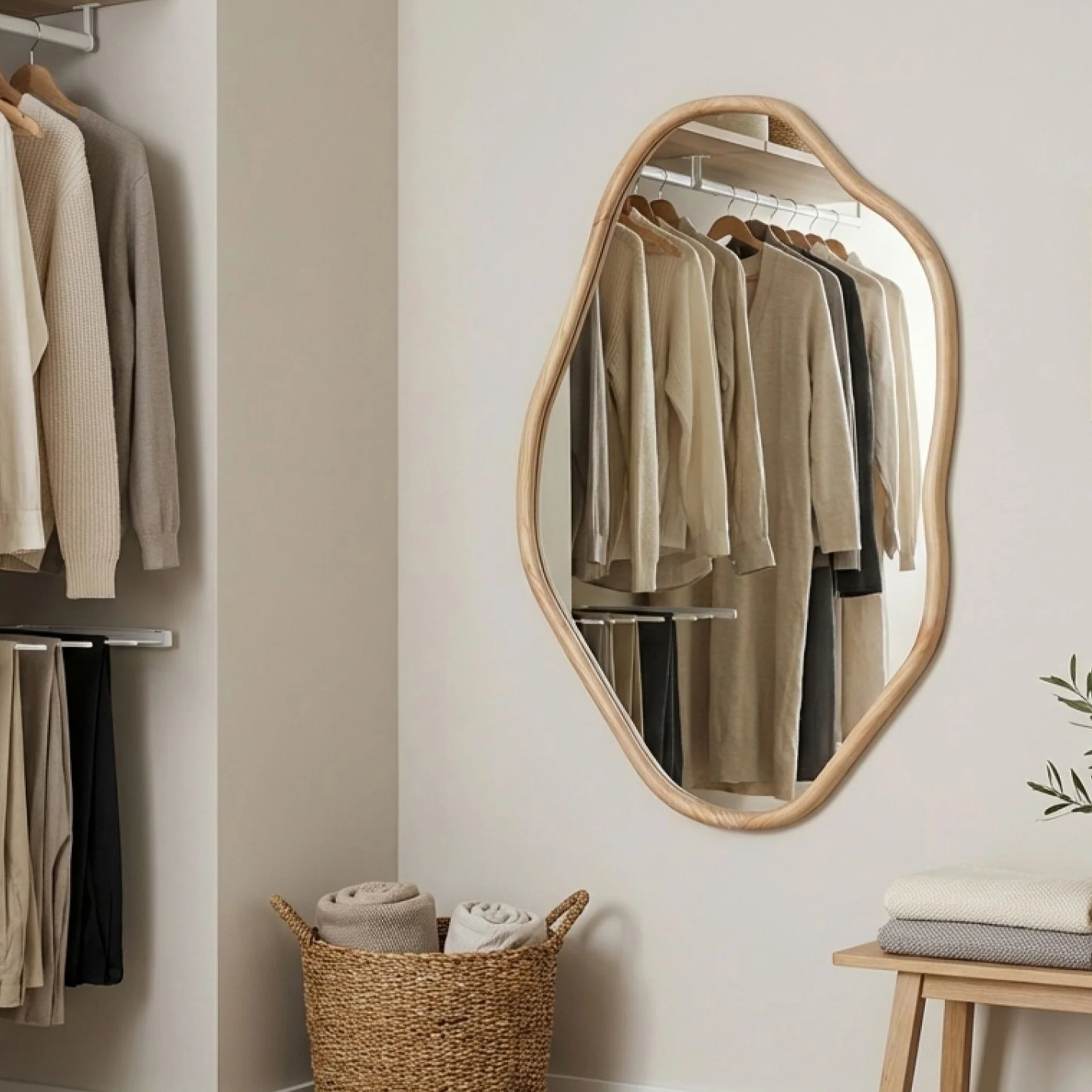 Moro Freeform Wall Mirror 91CM - Light Wood - Image 3