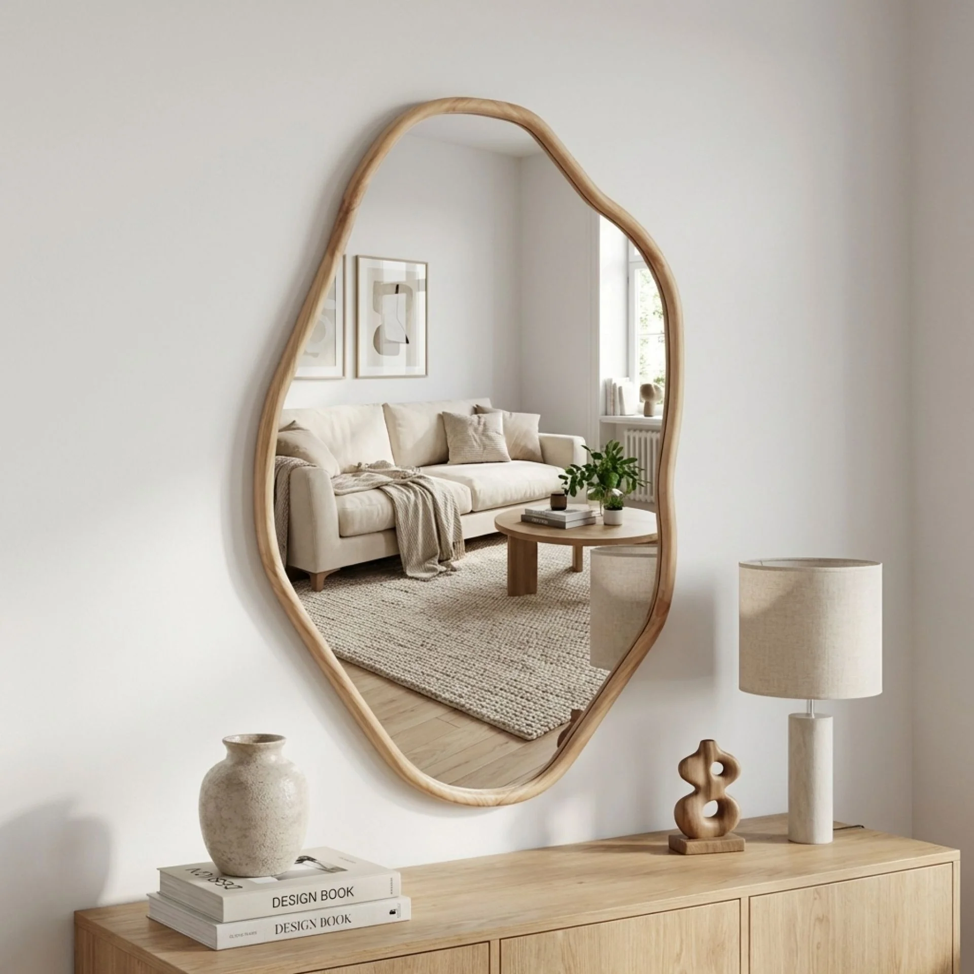 Moro Freeform Wall Mirror 91CM - Light Wood - Image 4
