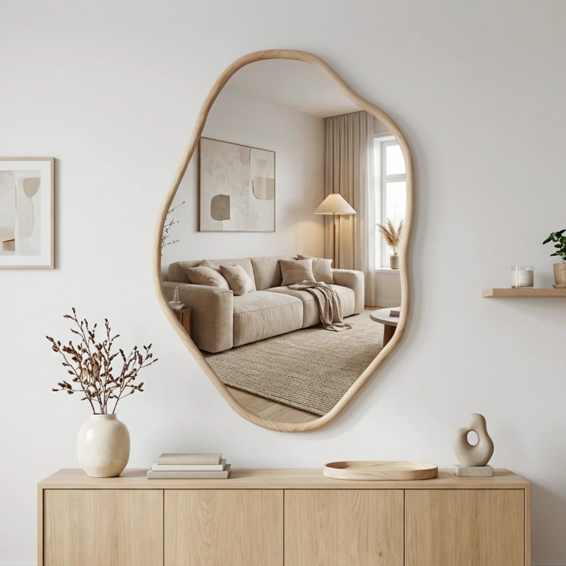 Moro Freeform Wall Mirror 91CM - Light Wood - Image 5
