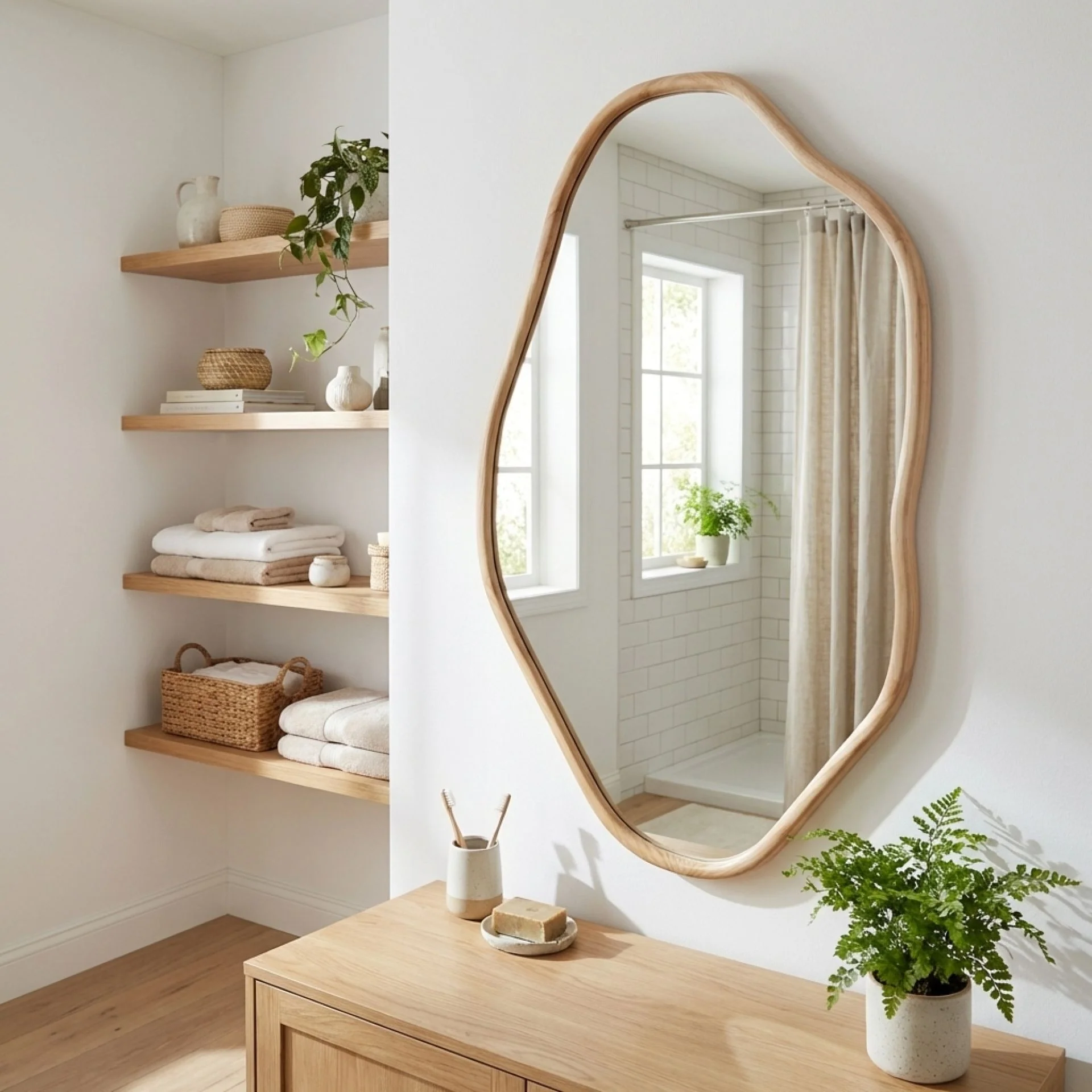Moro Freeform Wall Mirror 91CM - Light Wood - Image 6